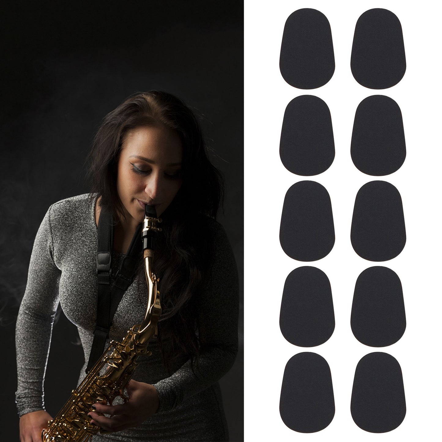 10PCS For Saxophone Clarinet Mouthpiece Silicone Pads Patch Cushion 0.5mm Thick Pad - Black