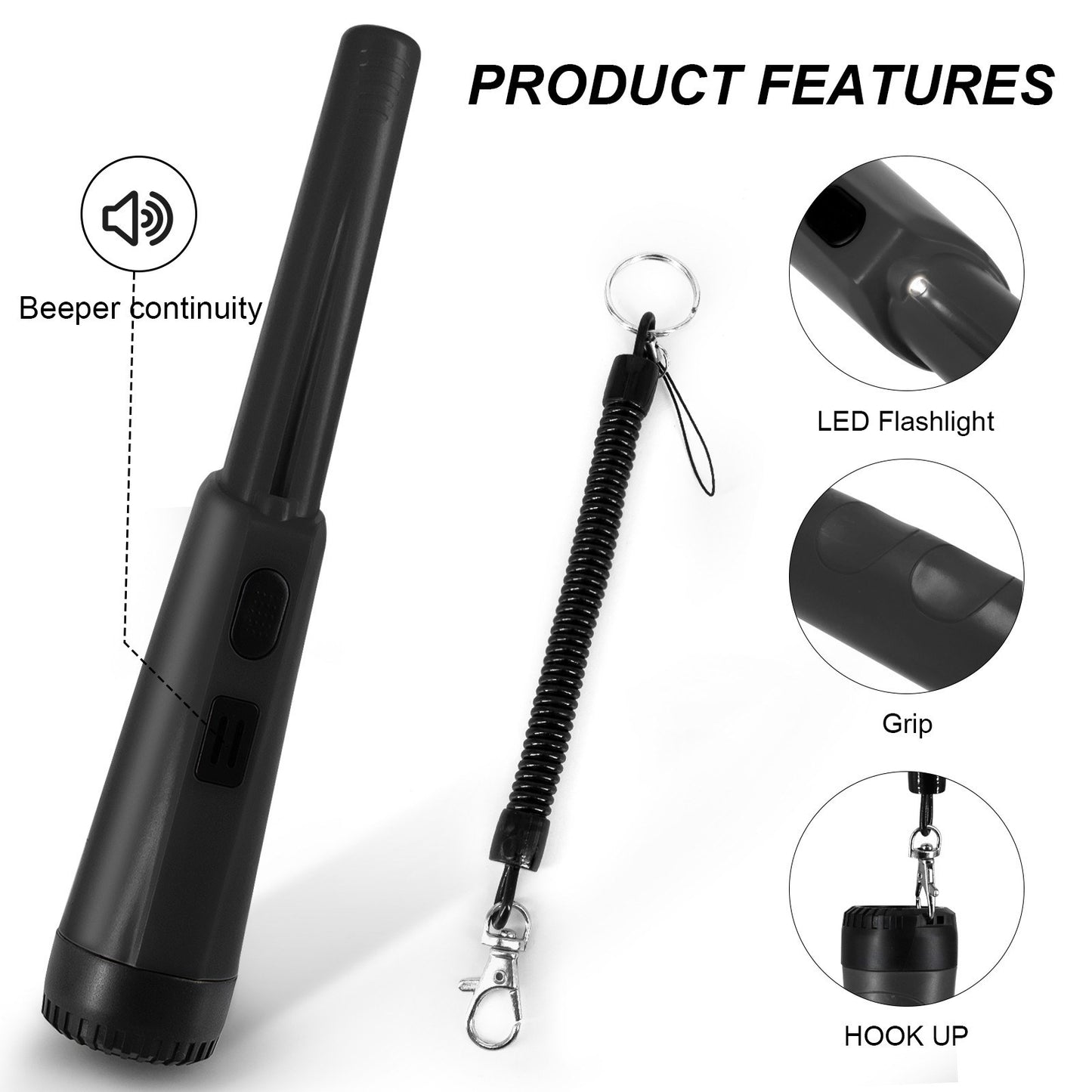 Portable Handheld Metal Pin Pointer GP-Pointers Rod Detector Underground Wiring Detector 360-Degree Search Gold Finder Bolt Finder with Spring Buckle/Wrist Guard/Waterproof Bag/Battery - Black