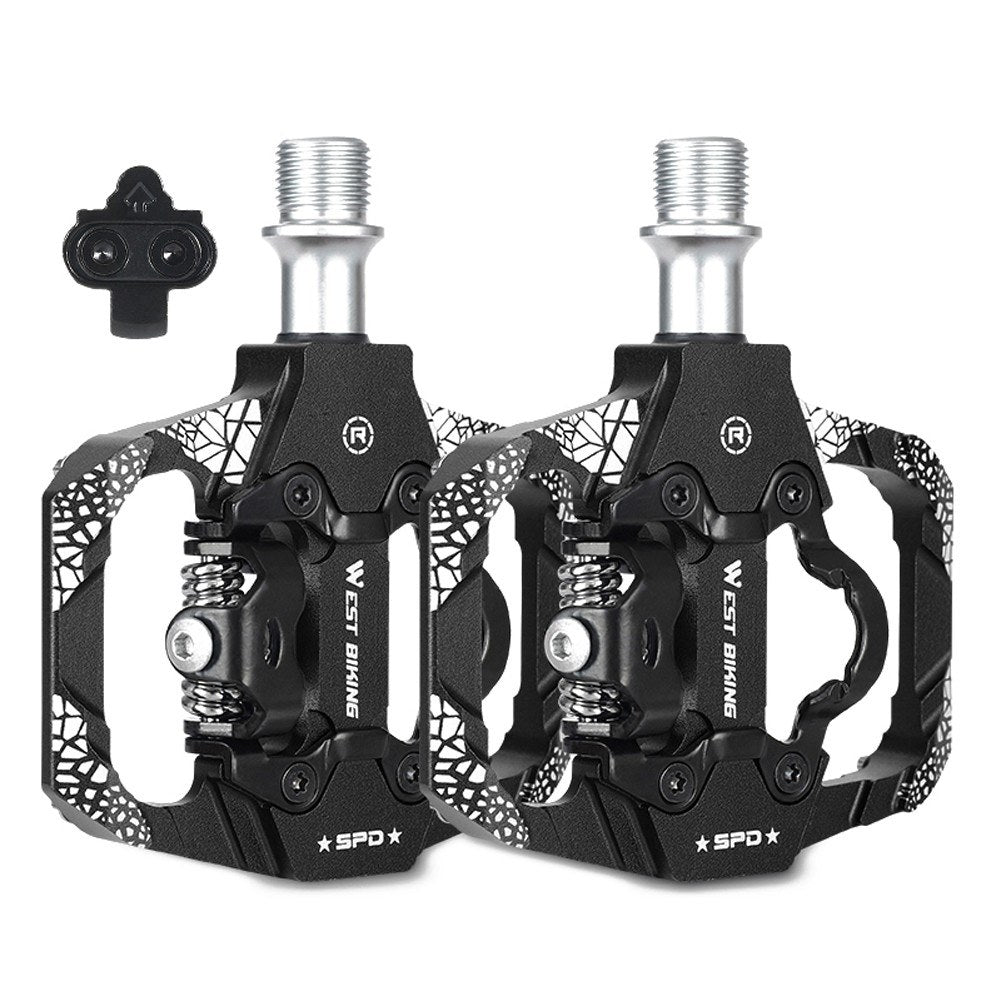 1Pair Metal MTB Bike Pedals Dual Platform SPD Clipless Wear-resistant Bicycle Pedals Sealed Bearing for Mountain Road Bikes - Black