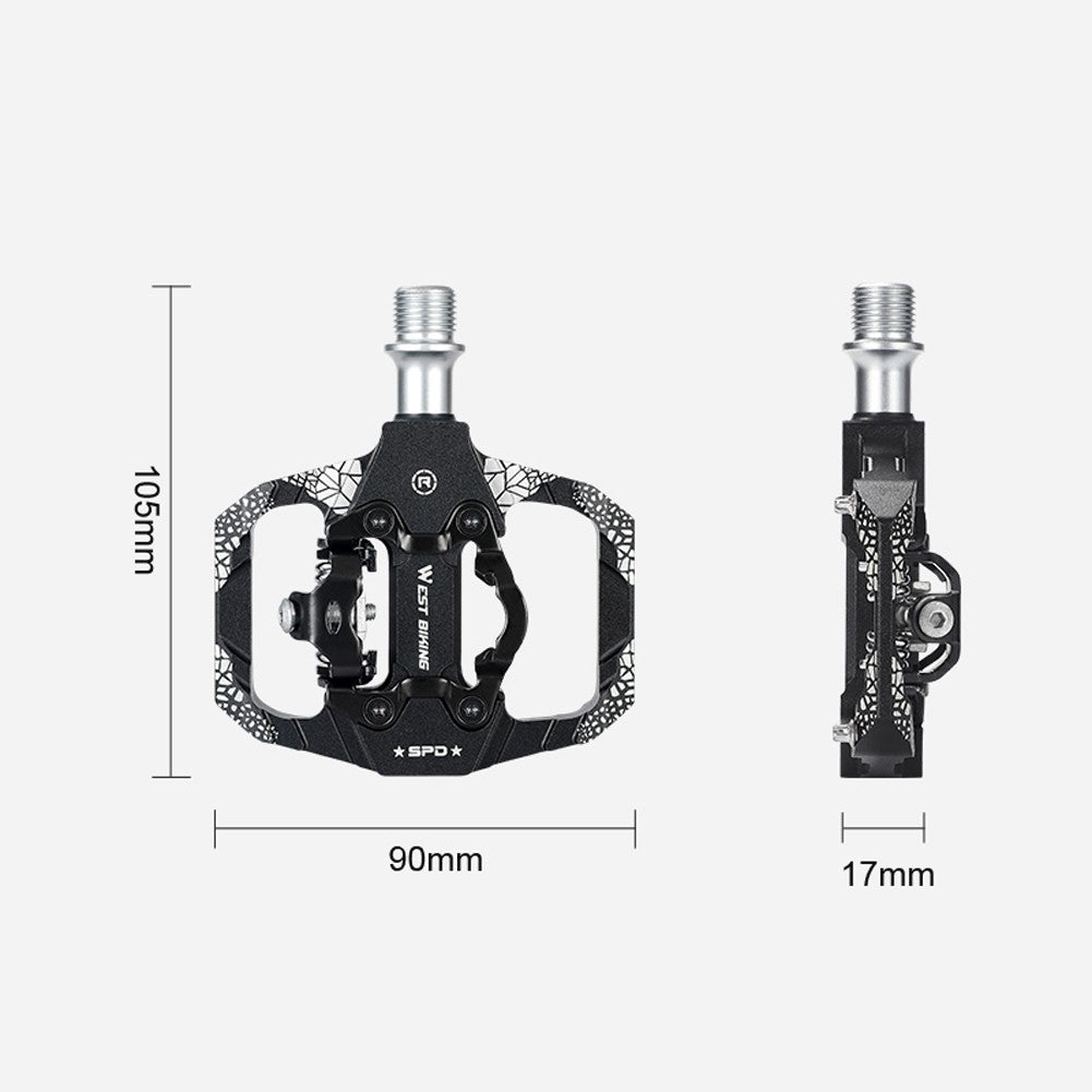 1Pair Metal MTB Bike Pedals Dual Platform SPD Clipless Wear-resistant Bicycle Pedals Sealed Bearing for Mountain Road Bikes - Black