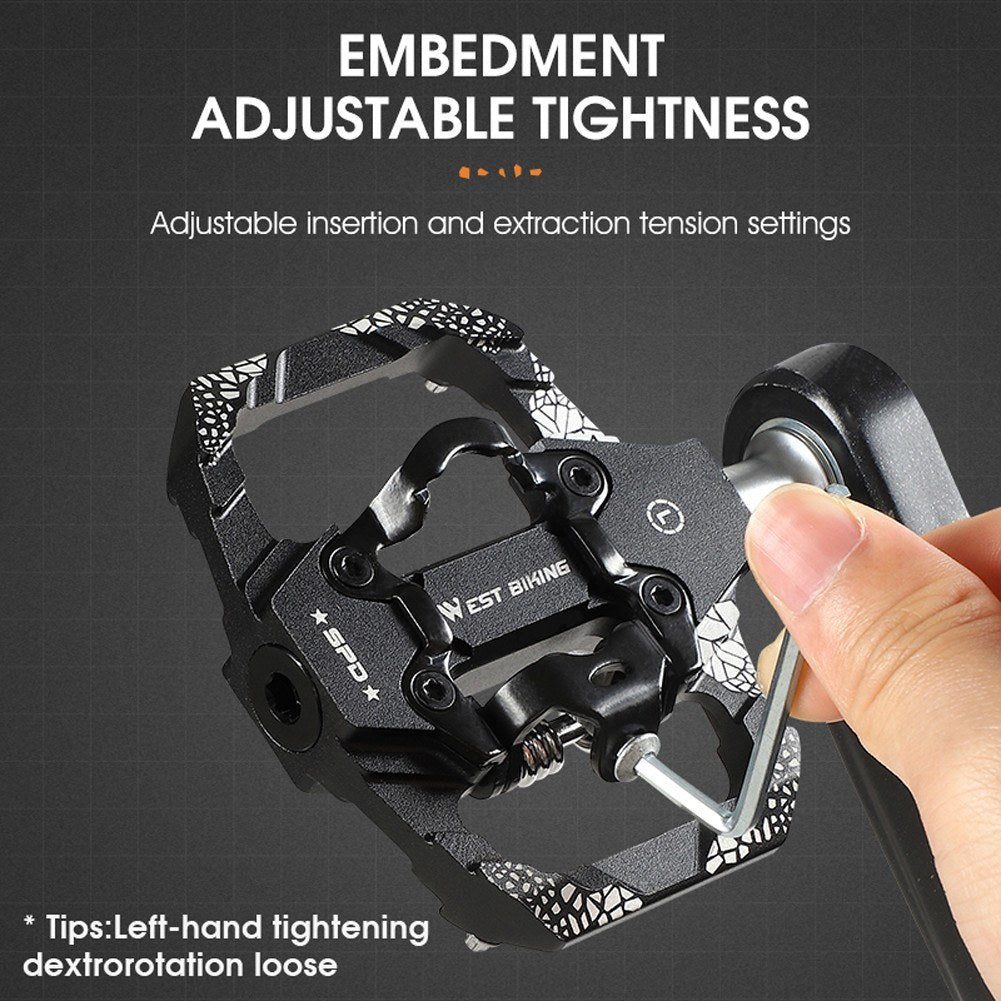 1Pair Metal MTB Bike Pedals Dual Platform SPD Clipless Wear-resistant Bicycle Pedals Sealed Bearing for Mountain Road Bikes - Black