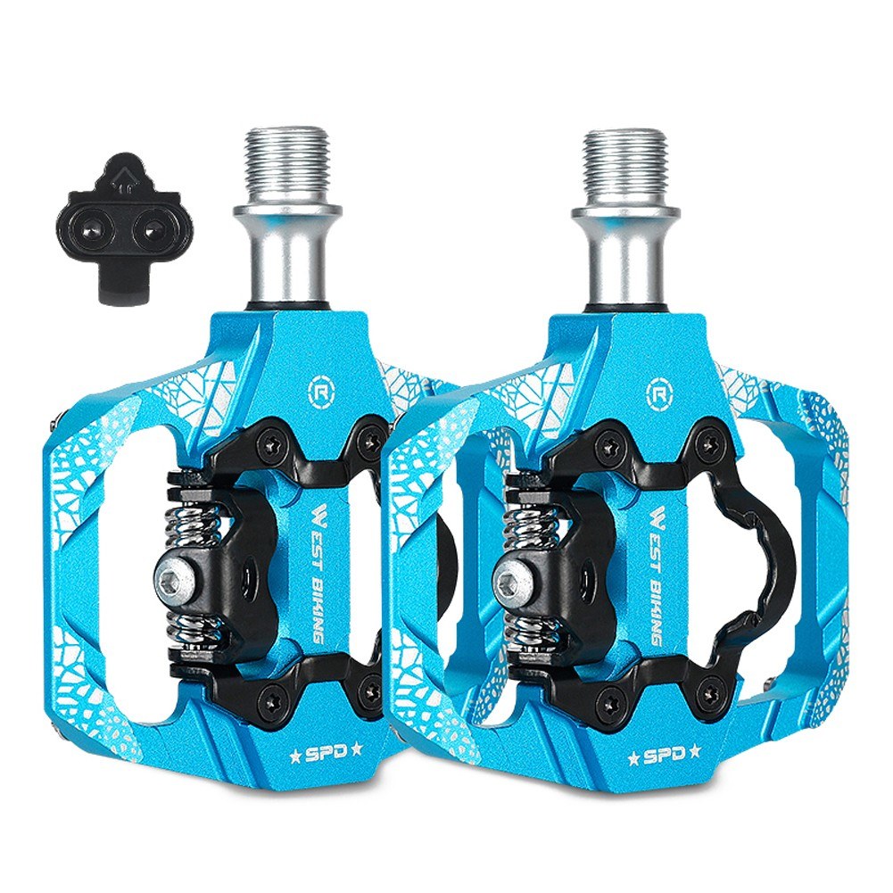 1Pair Metal MTB Bike Pedals Dual Platform SPD Clipless Wear-resistant Bicycle Pedals Sealed Bearing for Mountain Road Bikes - Blue