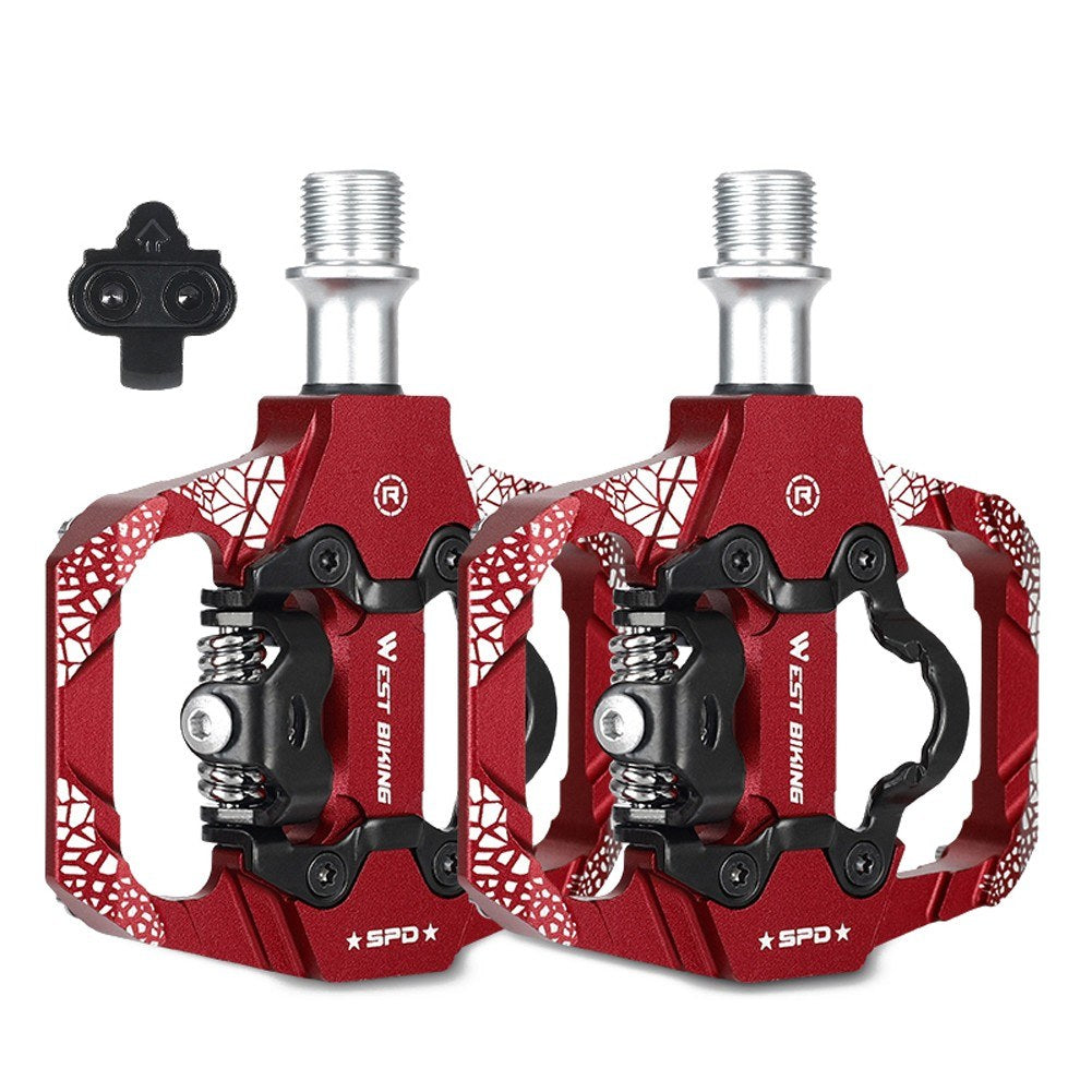 1Pair Metal MTB Bike Pedals Dual Platform SPD Clipless Wear-resistant Bicycle Pedals Sealed Bearing for Mountain Road Bikes - Red