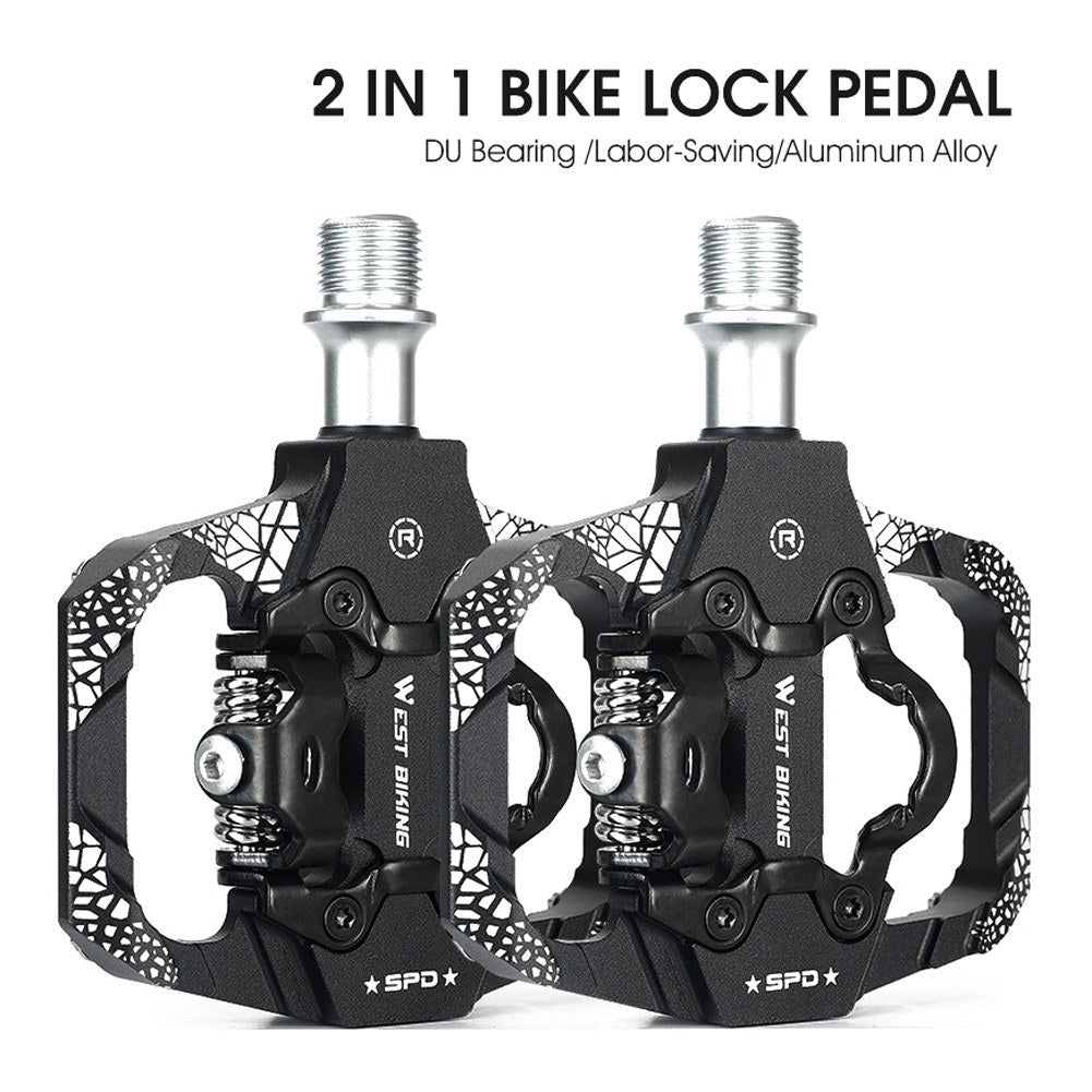 1Pair Metal MTB Bike Pedals Dual Platform SPD Clipless Wear-resistant Bicycle Pedals Sealed Bearing for Mountain Road Bikes - Red