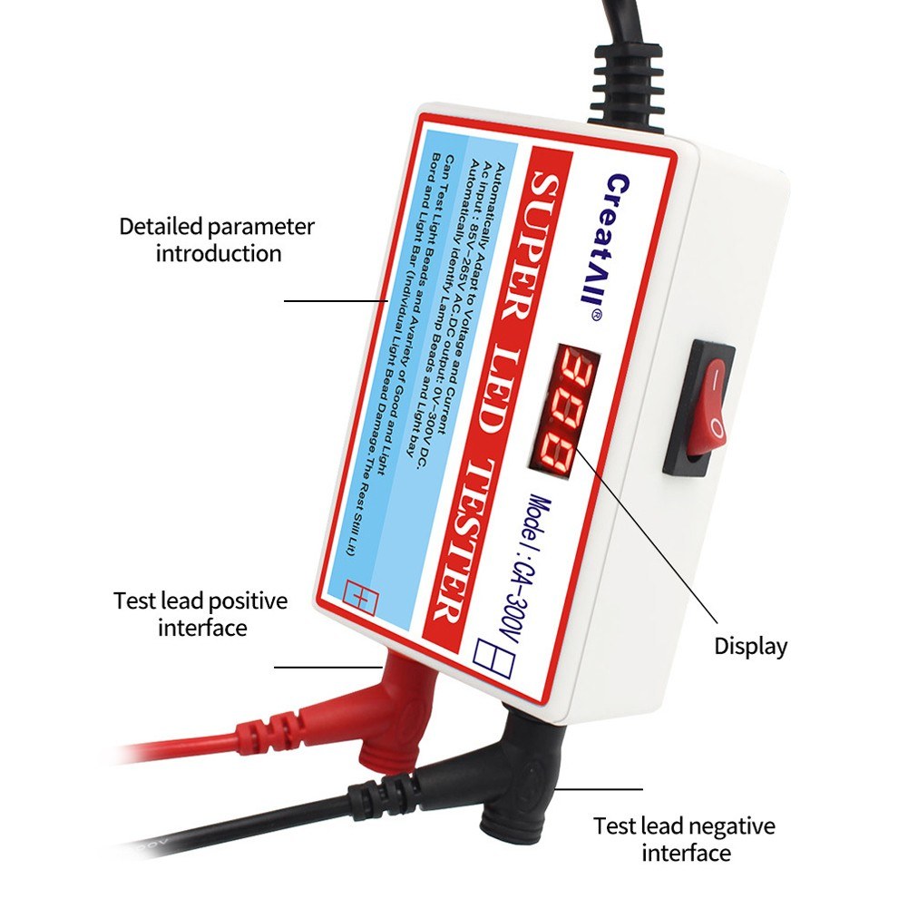 CA-300V Portable Tester for LED Lamp Beads Light Bar TV Backlight Tester Capacitance Diode Voltage Testing Tool with Switch - EU Plug