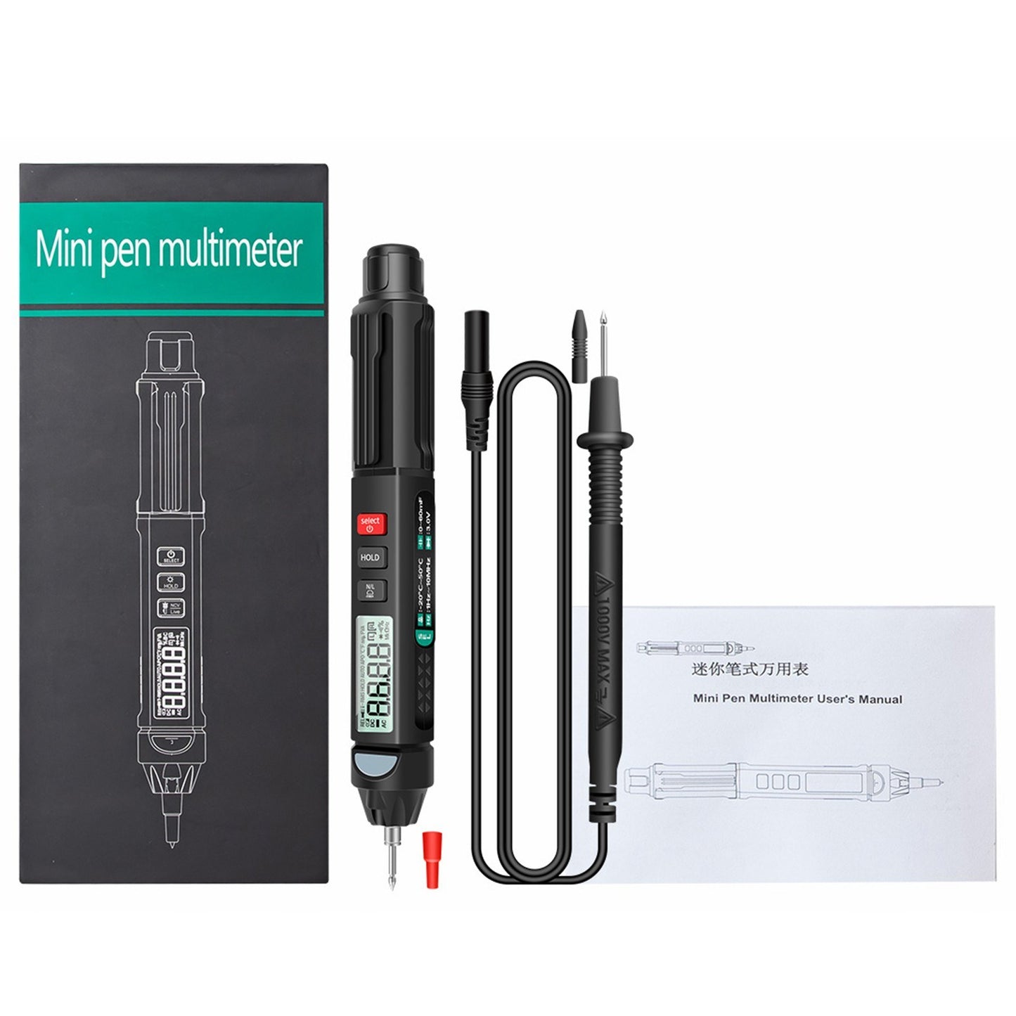 Aneng A3007 Pen Multimeter 6000 Counts Digital Voltage Tester with LCD Display Backlight Flashlight NCV Auto-off for Current Resistance Capacitance Diode Continuity Testing Tool