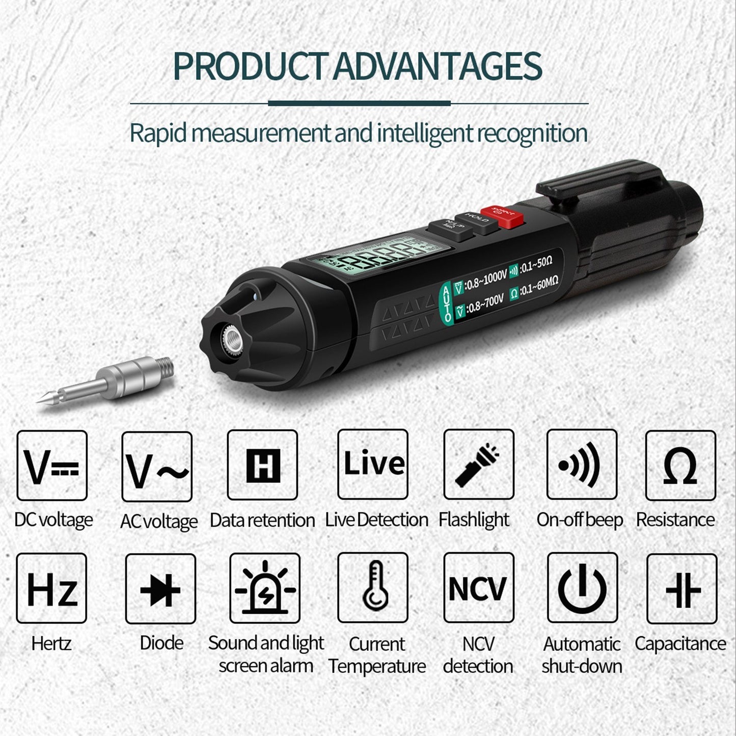 Aneng A3007 Pen Multimeter 6000 Counts Digital Voltage Tester with LCD Display Backlight Flashlight NCV Auto-off for Current Resistance Capacitance Diode Continuity Testing Tool