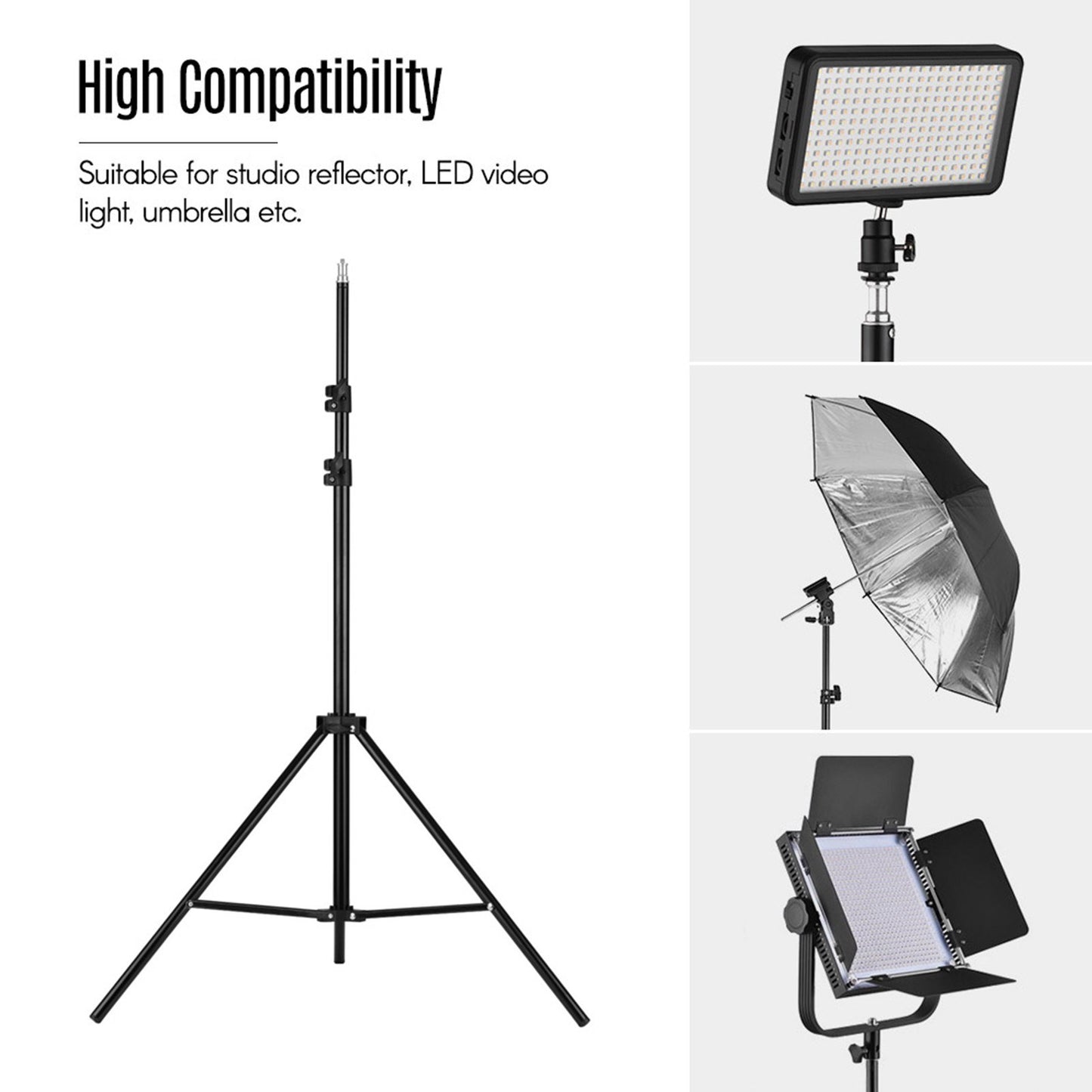 Light Stand Max. Height 2M/6.6ft with 1/4 Inch Screw Photography Tripod Stand Floor Selfie Ring Light Support for Studio, Umbrella, Backdrop, LED Panel