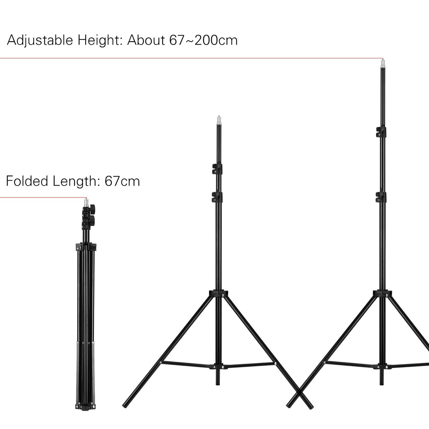 Light Stand Max. Height 2M/6.6ft with 1/4 Inch Screw Photography Tripod Stand Floor Selfie Ring Light Support for Studio, Umbrella, Backdrop, LED Panel