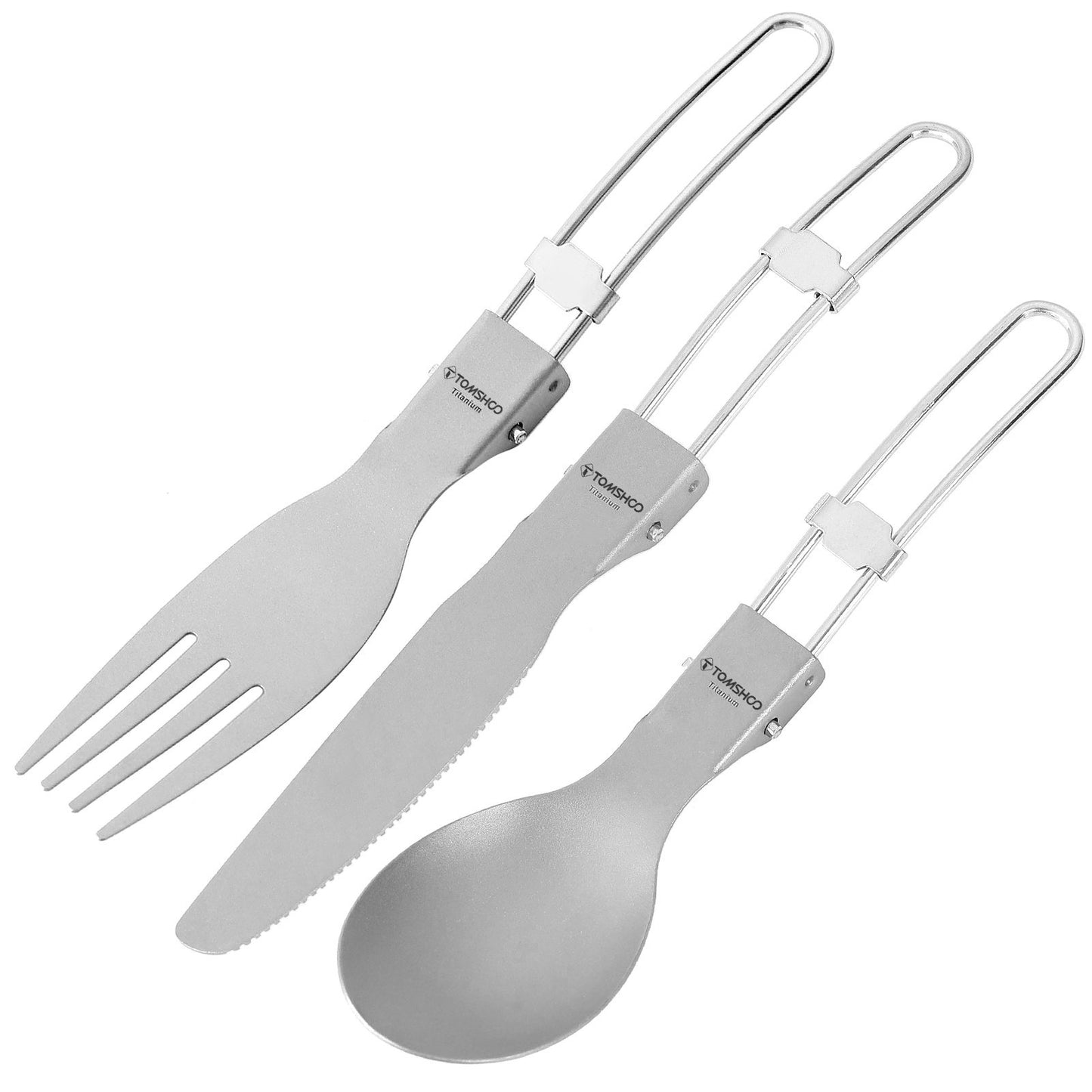 Uniqkart 3Pcs Titanium Folding Utensil Set Fork Knife Spoon Open Campfire Flatware for Camping, Backpacking, Hiking (NO FDA Certificate)