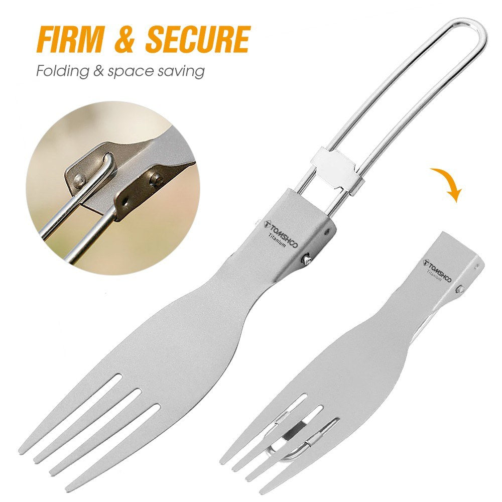 Uniqkart 3Pcs Titanium Folding Utensil Set Fork Knife Spoon Open Campfire Flatware for Camping, Backpacking, Hiking (NO FDA Certificate)
