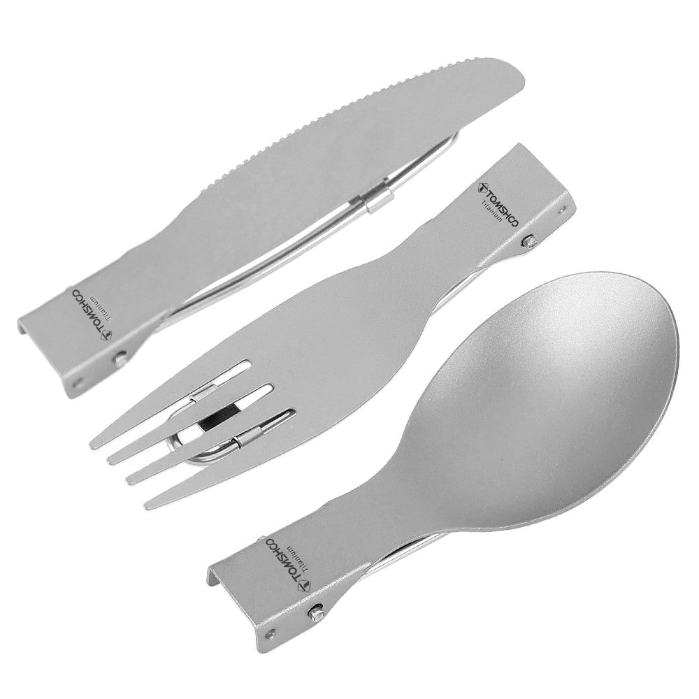 Uniqkart 3Pcs Titanium Folding Utensil Set Fork Knife Spoon Open Campfire Flatware for Camping, Backpacking, Hiking (NO FDA Certificate)