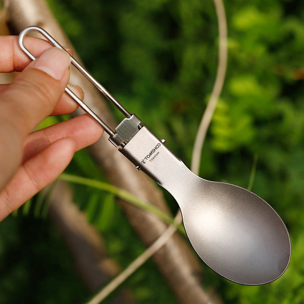 Uniqkart 3Pcs Titanium Folding Utensil Set Fork Knife Spoon Open Campfire Flatware for Camping, Backpacking, Hiking (NO FDA Certificate)