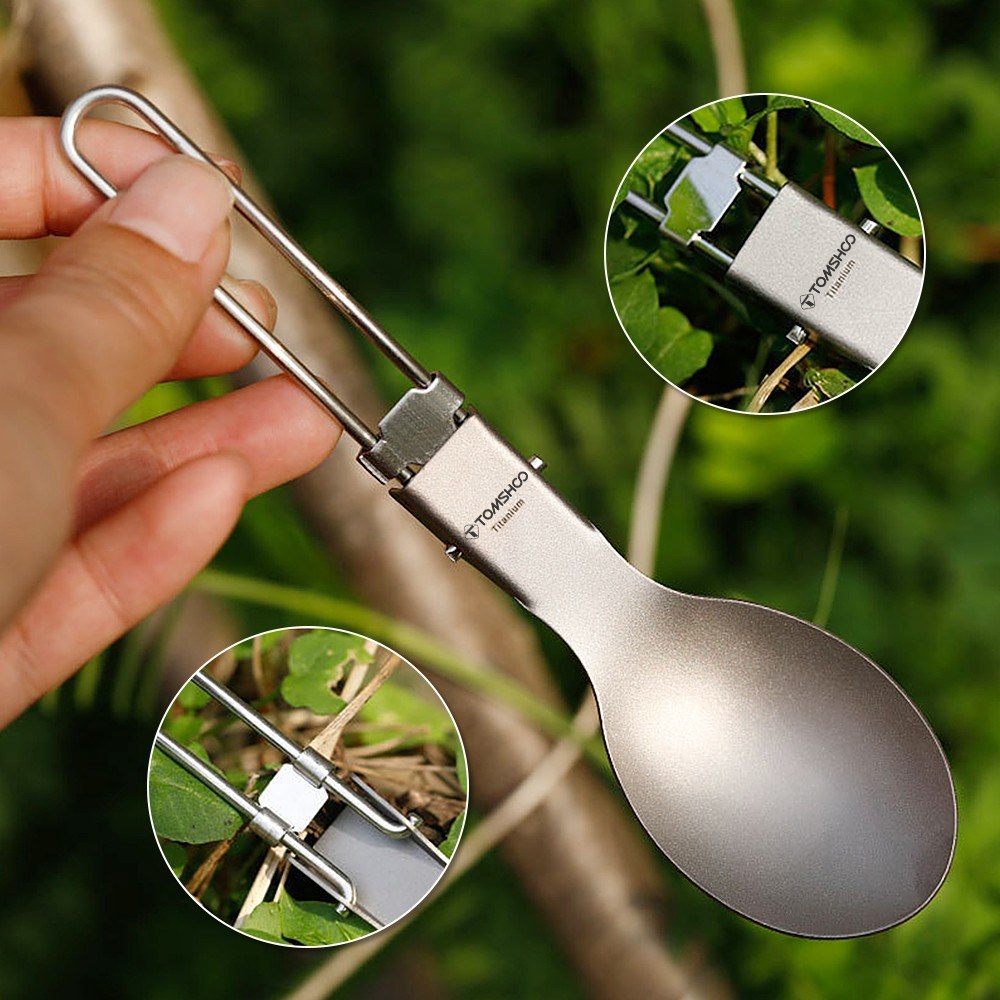 Uniqkart 3Pcs Titanium Folding Utensil Set Fork Knife Spoon Open Campfire Flatware for Camping, Backpacking, Hiking (NO FDA Certificate)