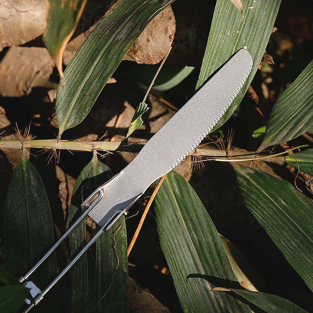 Uniqkart 3Pcs Titanium Folding Utensil Set Fork Knife Spoon Open Campfire Flatware for Camping, Backpacking, Hiking (NO FDA Certificate)