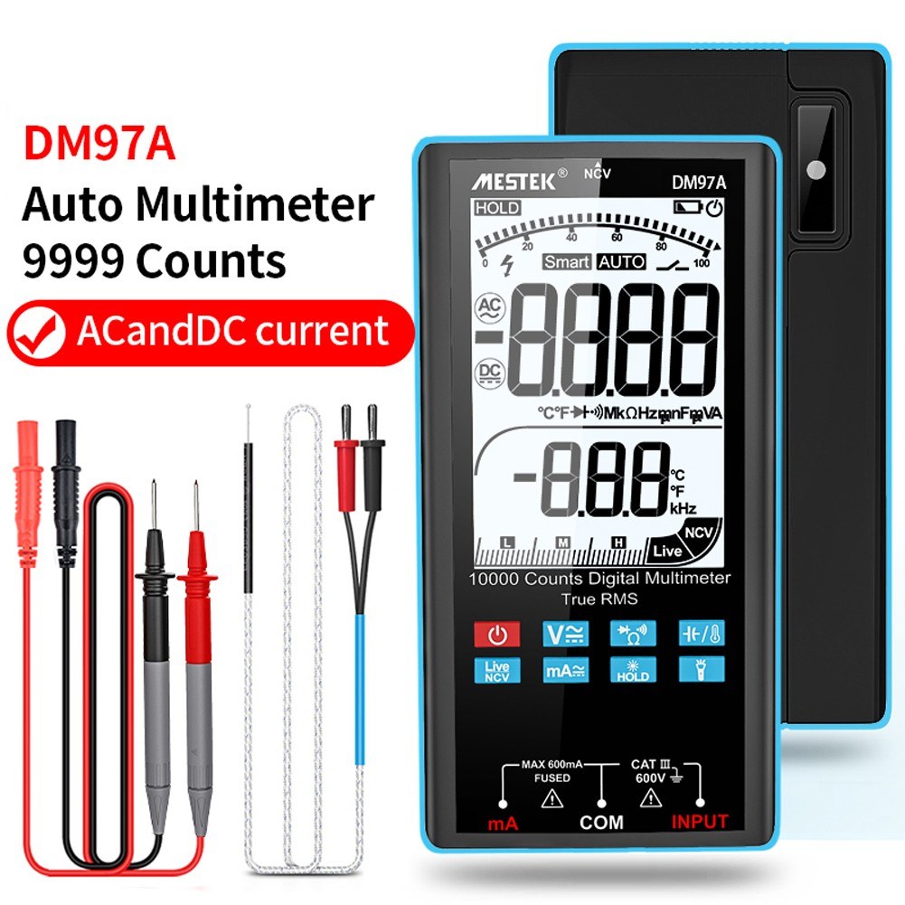 Uniqkart DM97S Digital Multimeter Portable Handheld Meter TRMS 9999 Counts Volt Meter with 3.5-inch LCD Display