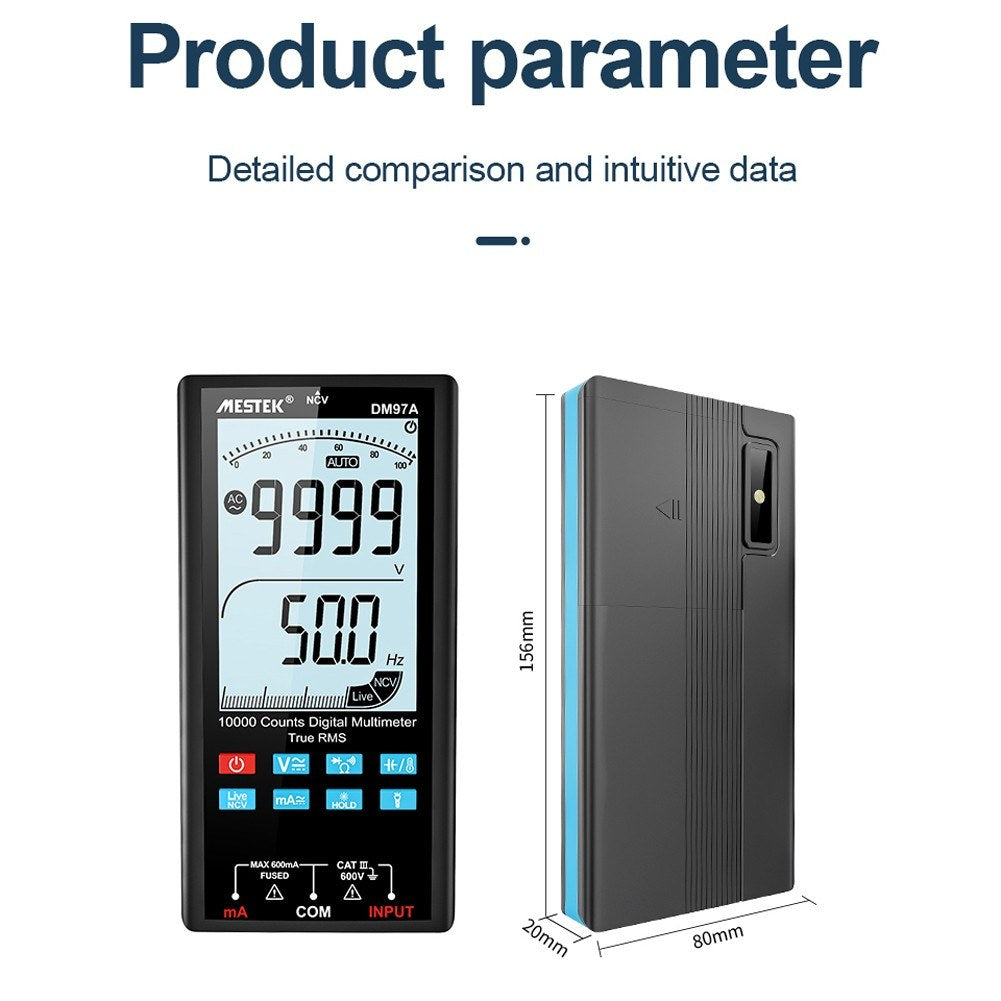 Uniqkart DM97S Digital Multimeter Portable Handheld Meter TRMS 9999 Counts Volt Meter with 3.5-inch LCD Display