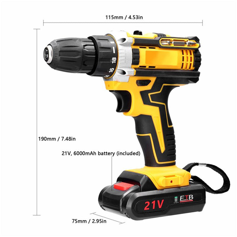 Cordless Drill Set 21V Power Drill 18 Gears of Torque Adjustable Holes Drilling Impact Combo Kit - EU Plug