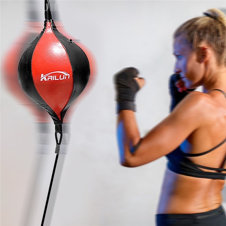 Boxing Ball Speed Punching Bag PU Leather MMA Muay Thai Training Striking Bag with Pump - Black  /  Red
