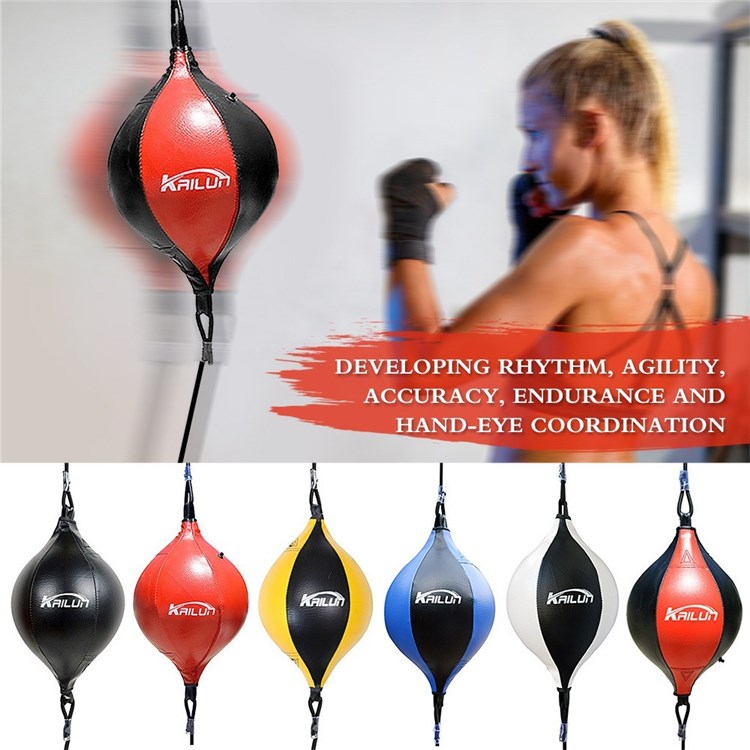 Boxing Ball Speed Punching Bag PU Leather MMA Muay Thai Training Striking Bag with Pump - Black  /  Red