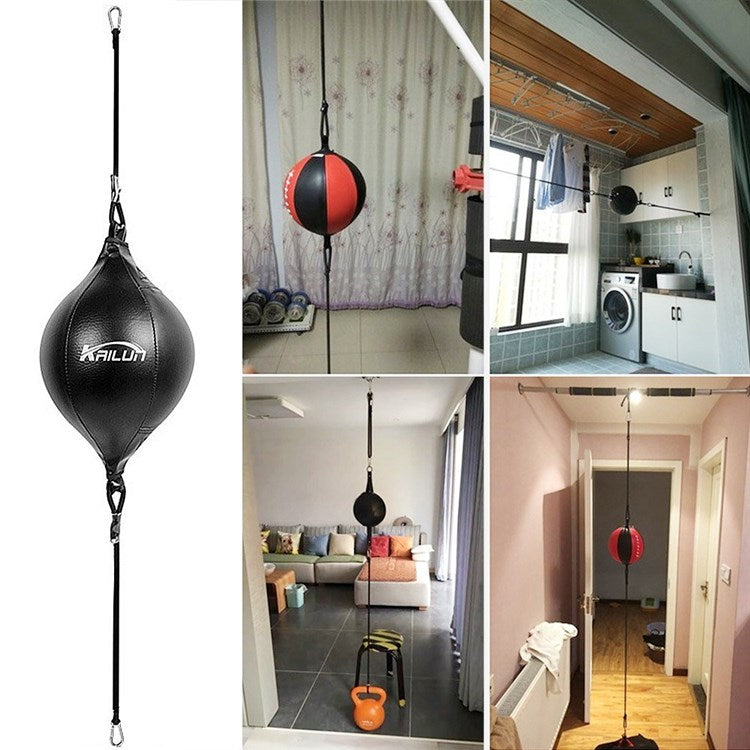 Boxing Ball Speed Punching Bag PU Leather MMA Muay Thai Training Striking Bag with Pump - Black  /  Red