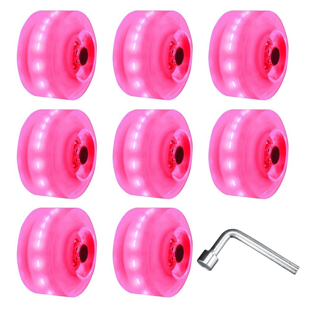 8Pcs Light Up Roller Skate Wheels Luminous Skateboard Wheels  78A PU Cushion Wheels Skateboard, Longboard, Cruiser - Pink