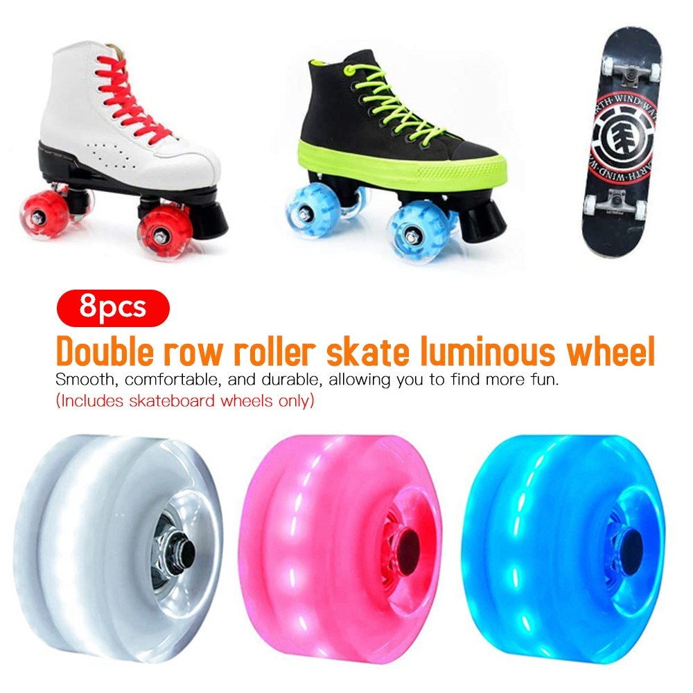 8Pcs Light Up Roller Skate Wheels Luminous Skateboard Wheels  78A PU Cushion Wheels Skateboard, Longboard, Cruiser - White
