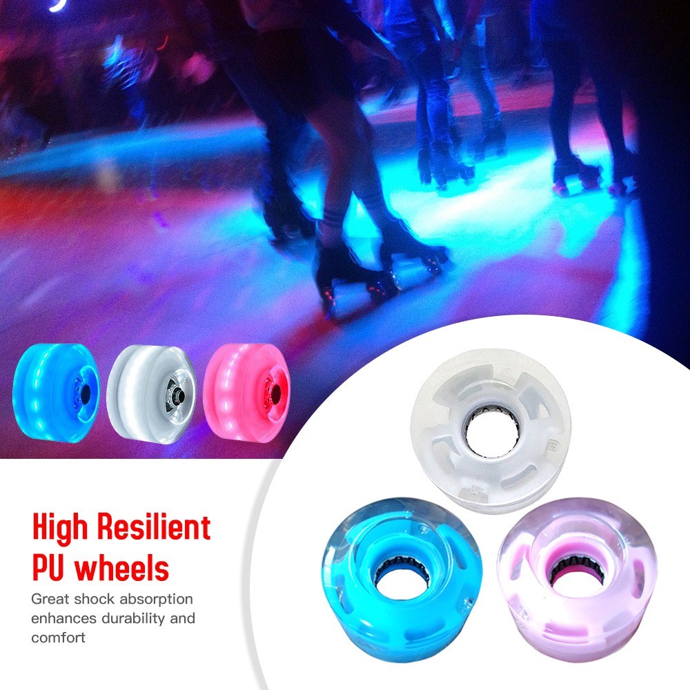 8Pcs Light Up Roller Skate Wheels Luminous Skateboard Wheels  78A PU Cushion Wheels Skateboard, Longboard, Cruiser - White