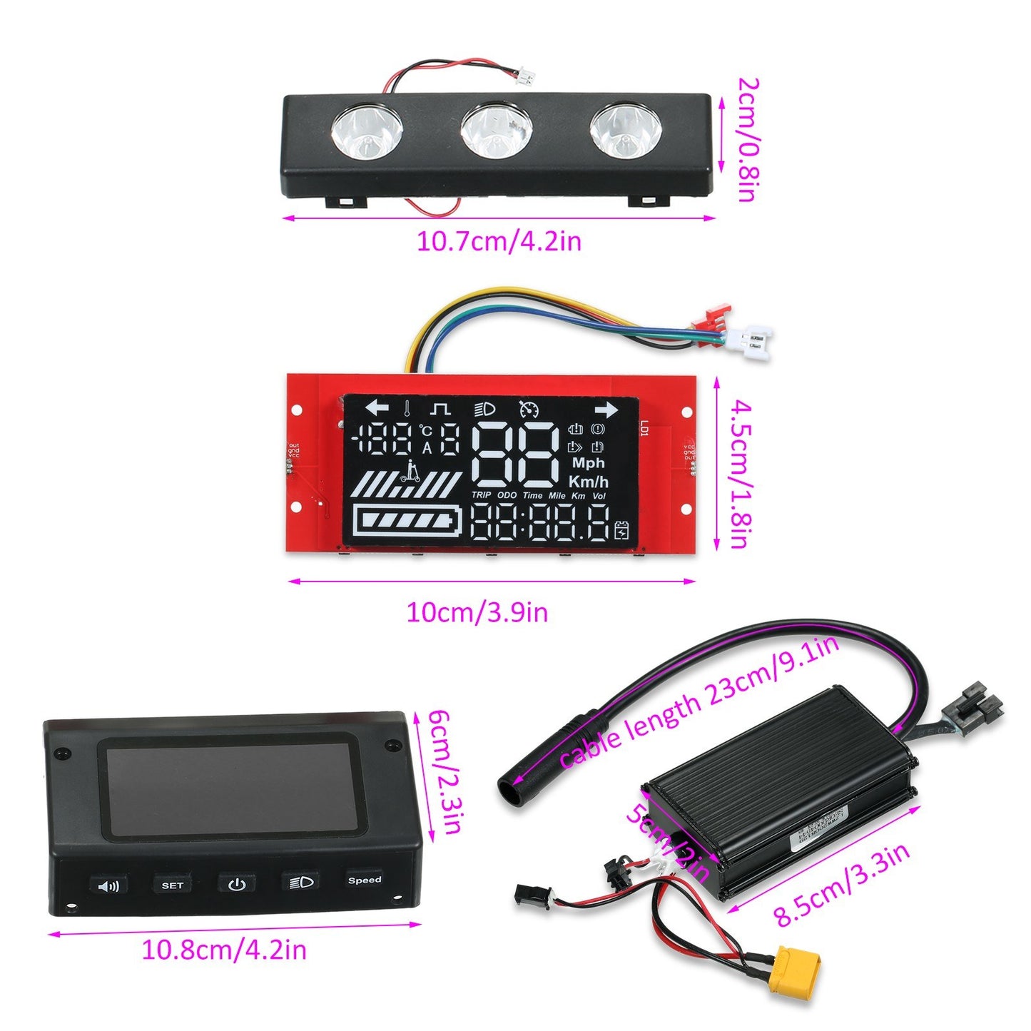 36V 350W Brushless Motor Controller for Kugoo 8in Electric Scooter, Digital Display Panel Cover Headlight Set