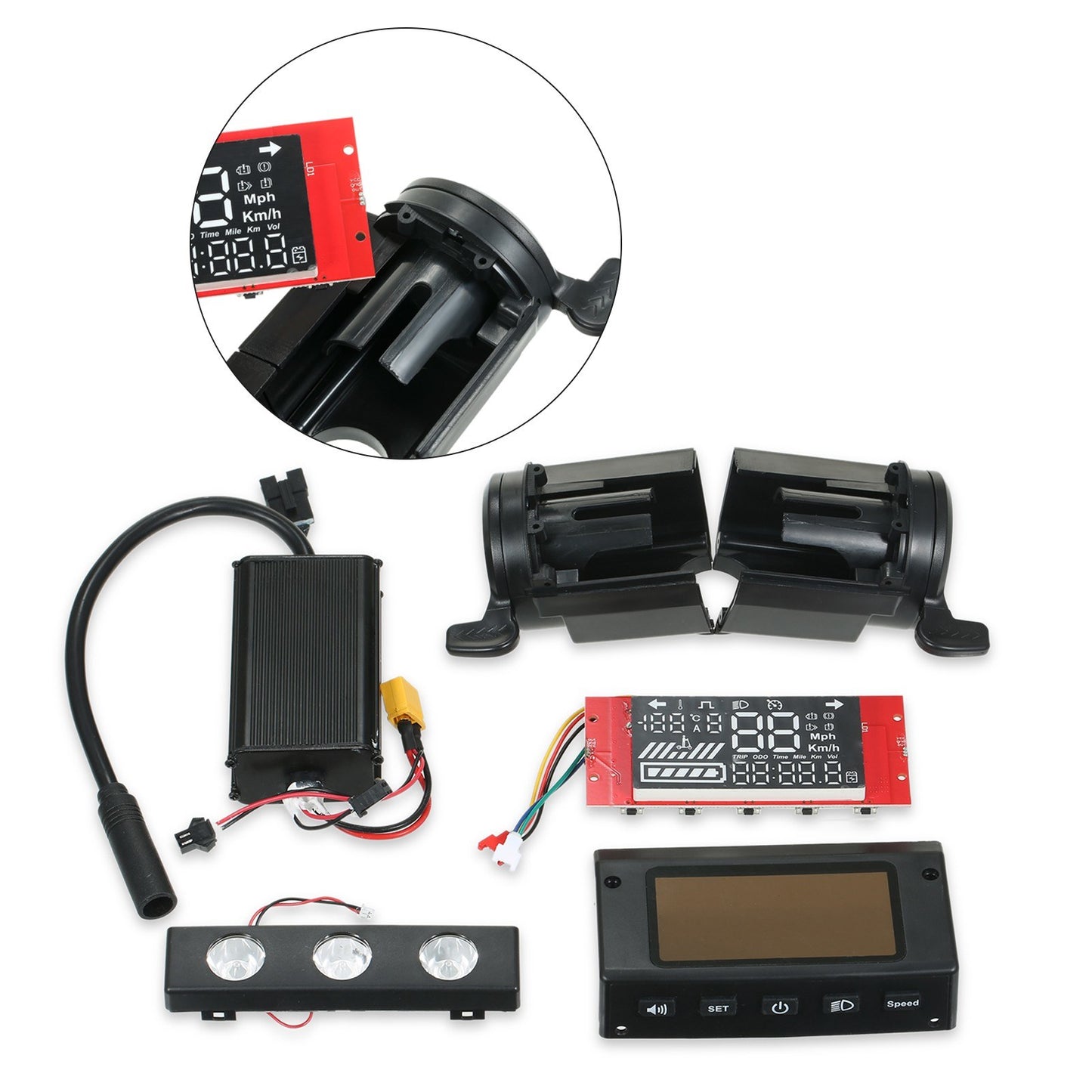 36V 350W Brushless Motor Controller for Kugoo 8in Electric Scooter, Digital Display Panel Cover Headlight Set