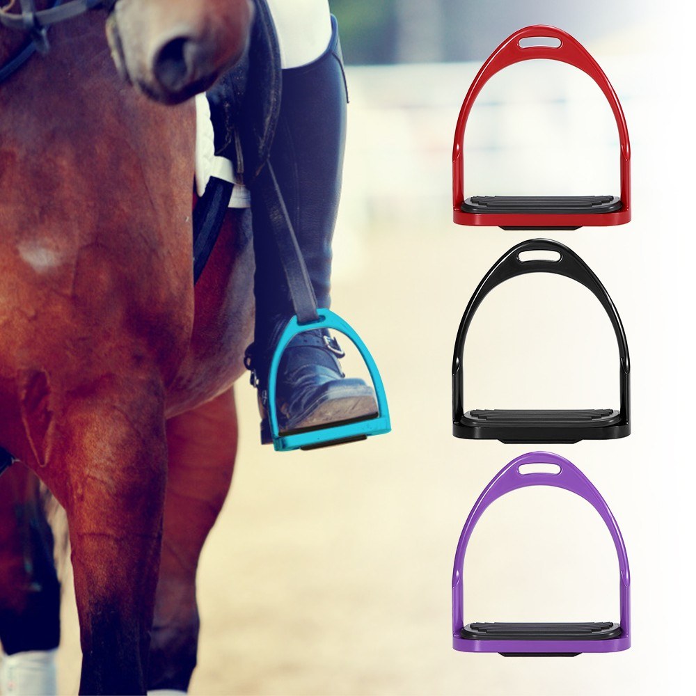 1 Pair Horse Stirrups Aluminum Safety Horse Riding Stirrup Non-Slip Equestrian Stirrups for Saddle - Purple