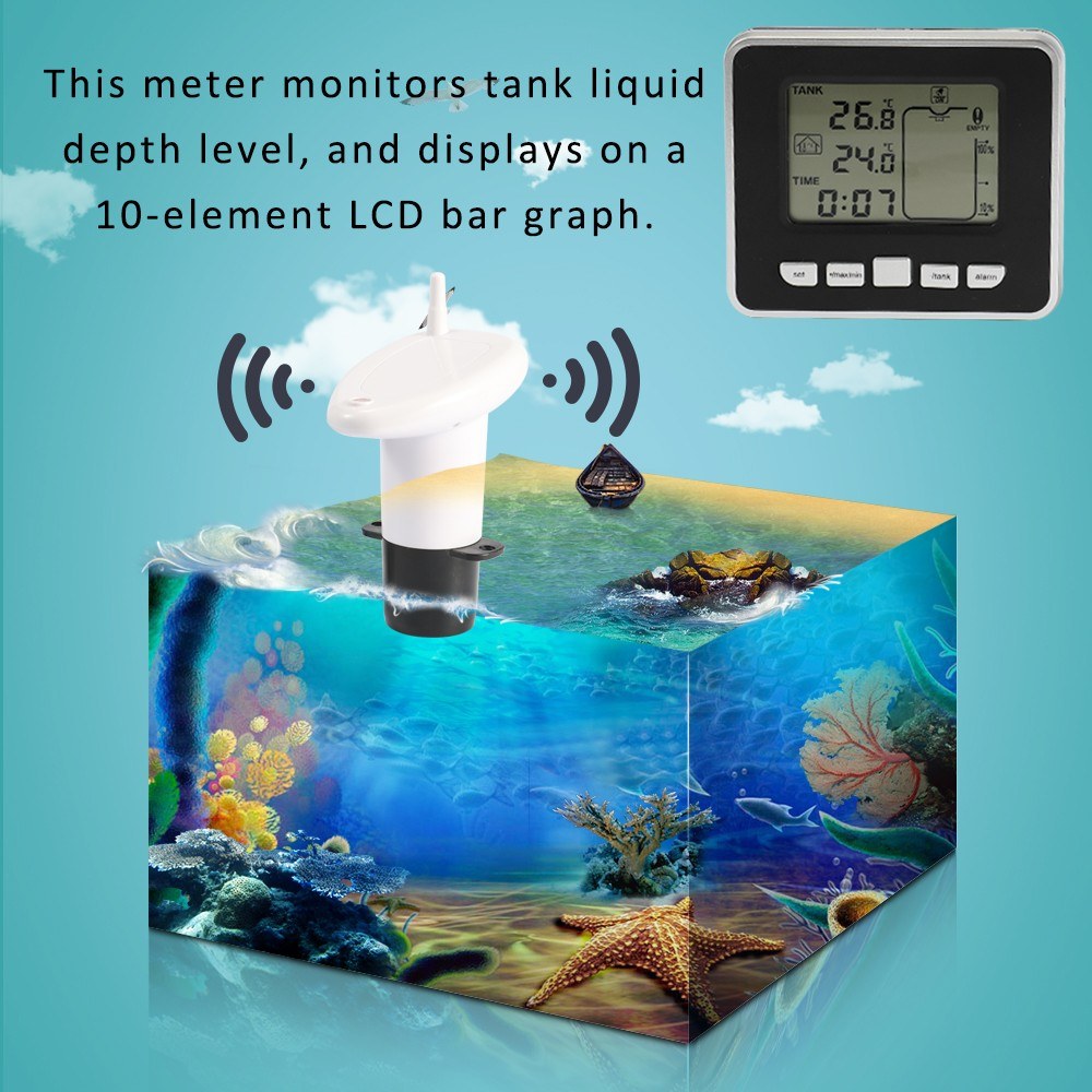 Water Level Sensor Transmitter Ultrasonic Water Tank Liquid Depth Level Meter Sensor with LCD Display