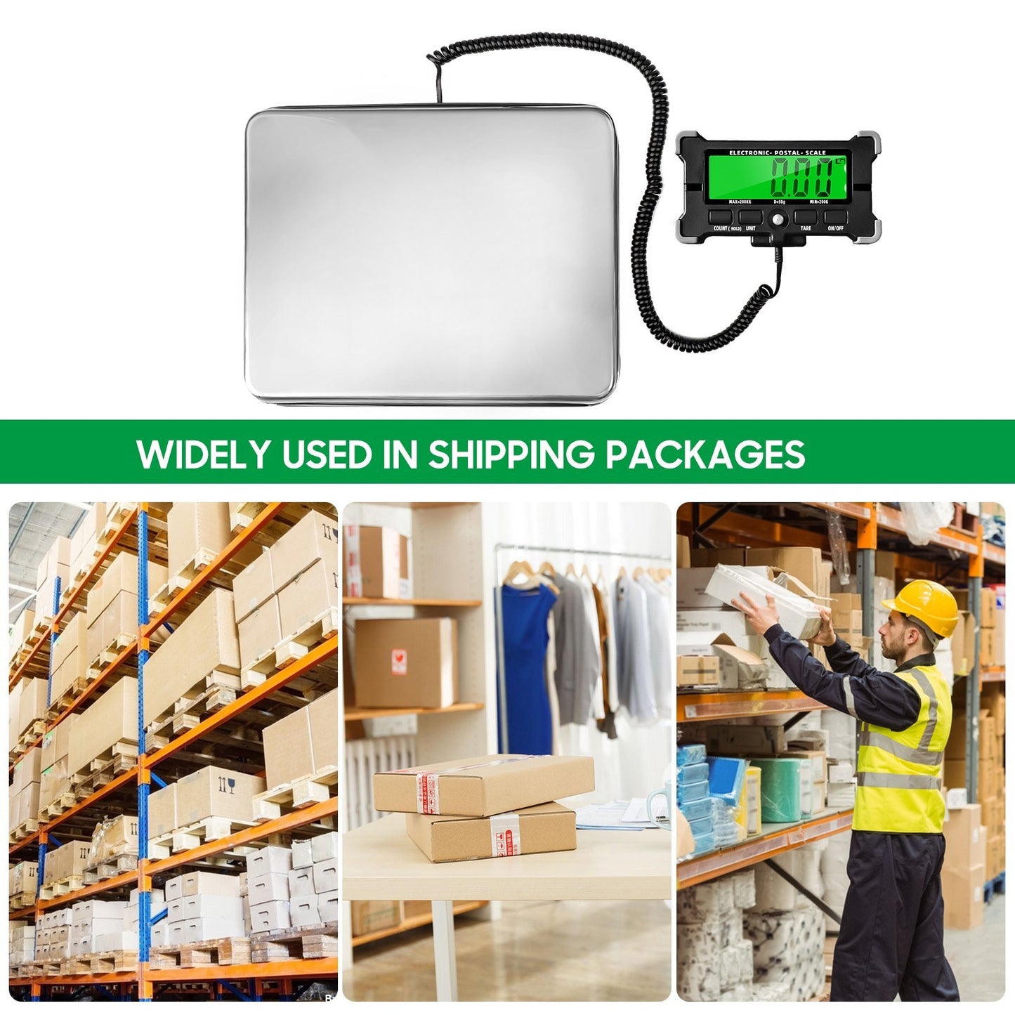 440 Lbs Electronic Postal Shipping Scale 0.05kg Precision LCD Backlight Display Stainless Steel Digital Scale