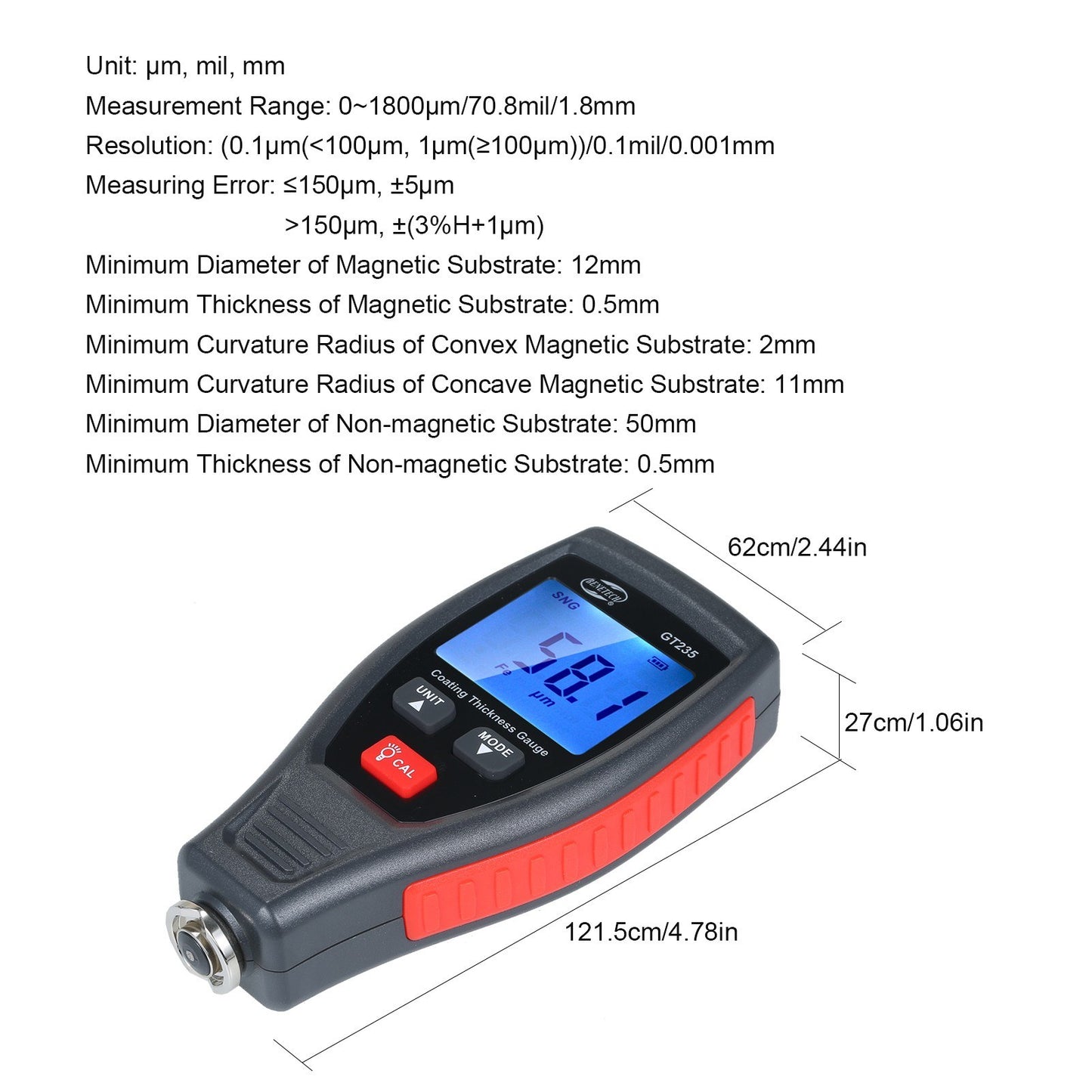 Uniqkart GT235 LCD Car Paint Coating Thickness Detector Handheld Coating Thickness Tester with Pouch Calibration Substrates Calibration Coating Film