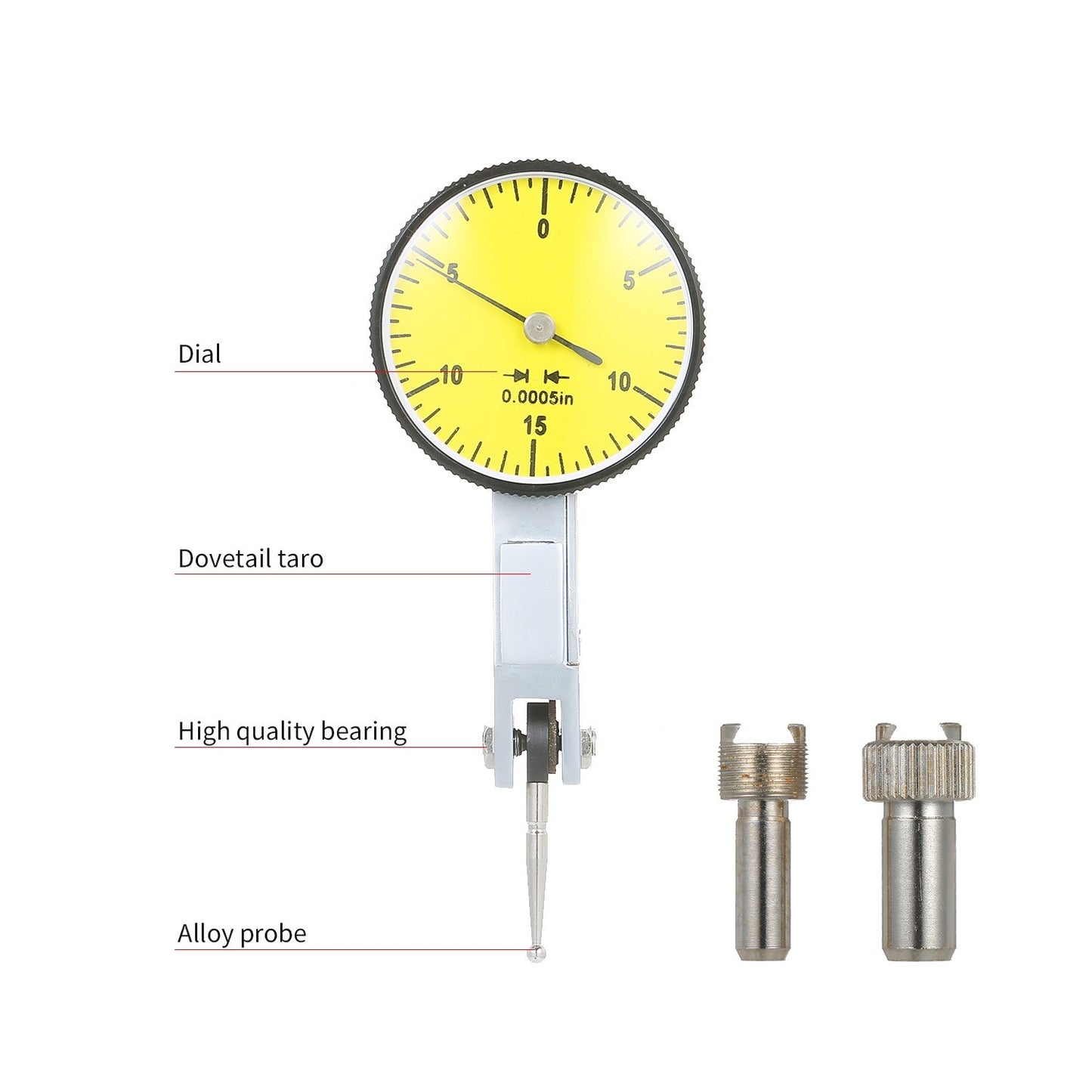 Yellow Dial Indicator 0-15-0 Reading Dial Test Indicator High Precision 0.0005in GR Meter Tool Kit Gage