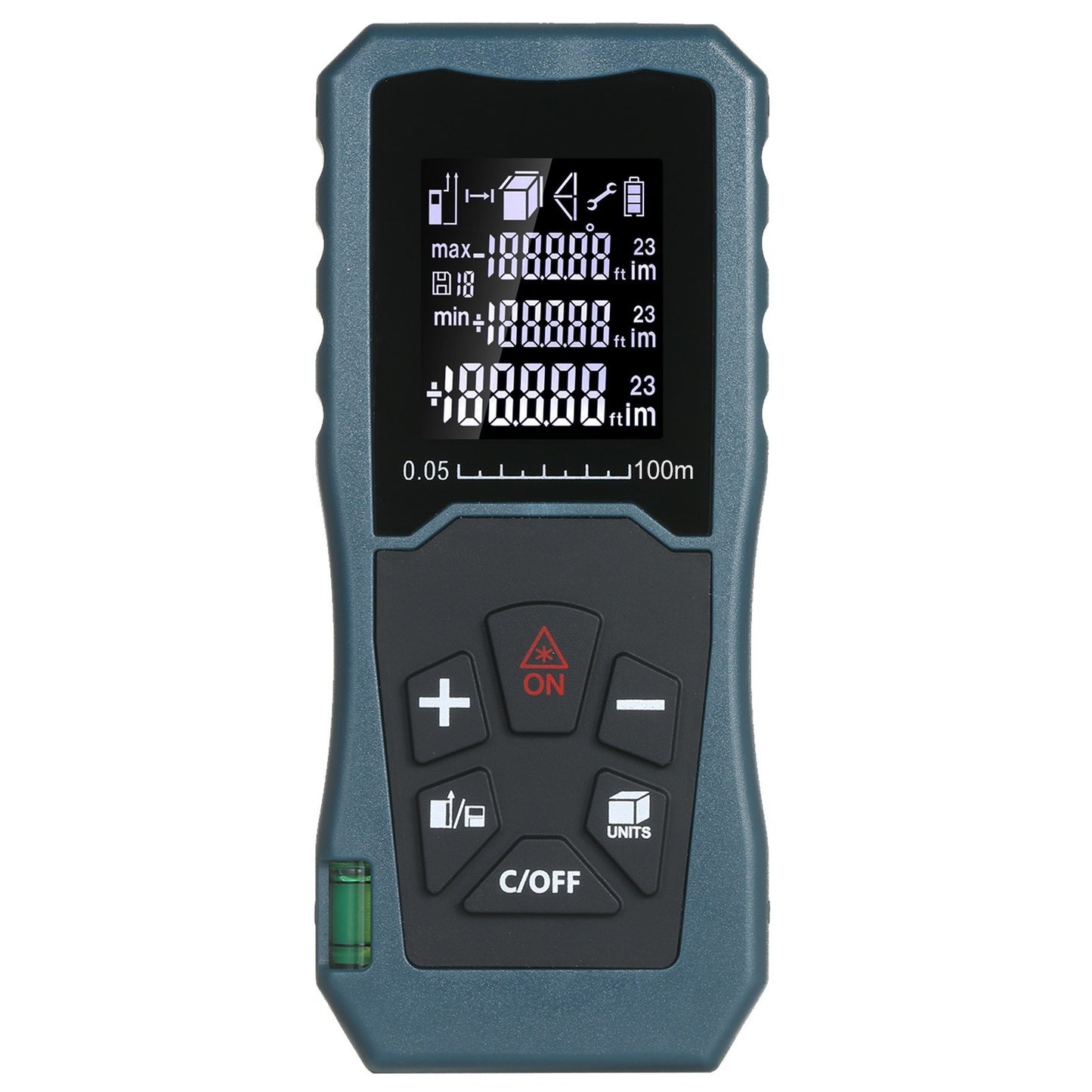 Laser Distance Meter Bubble Level Handheld 1.6-inch LCD Diastimeter Pythagorean Mode Measure Distance Area and Volume - 100m
