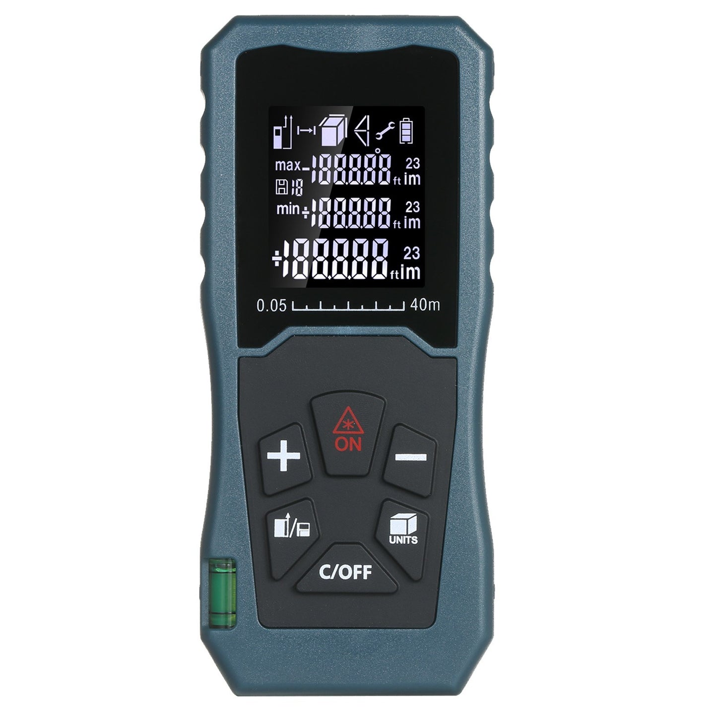 Laser Distance Meter Bubble Level Handheld 1.6-inch LCD Diastimeter Pythagorean Mode Measure Distance Area and Volume - 40m