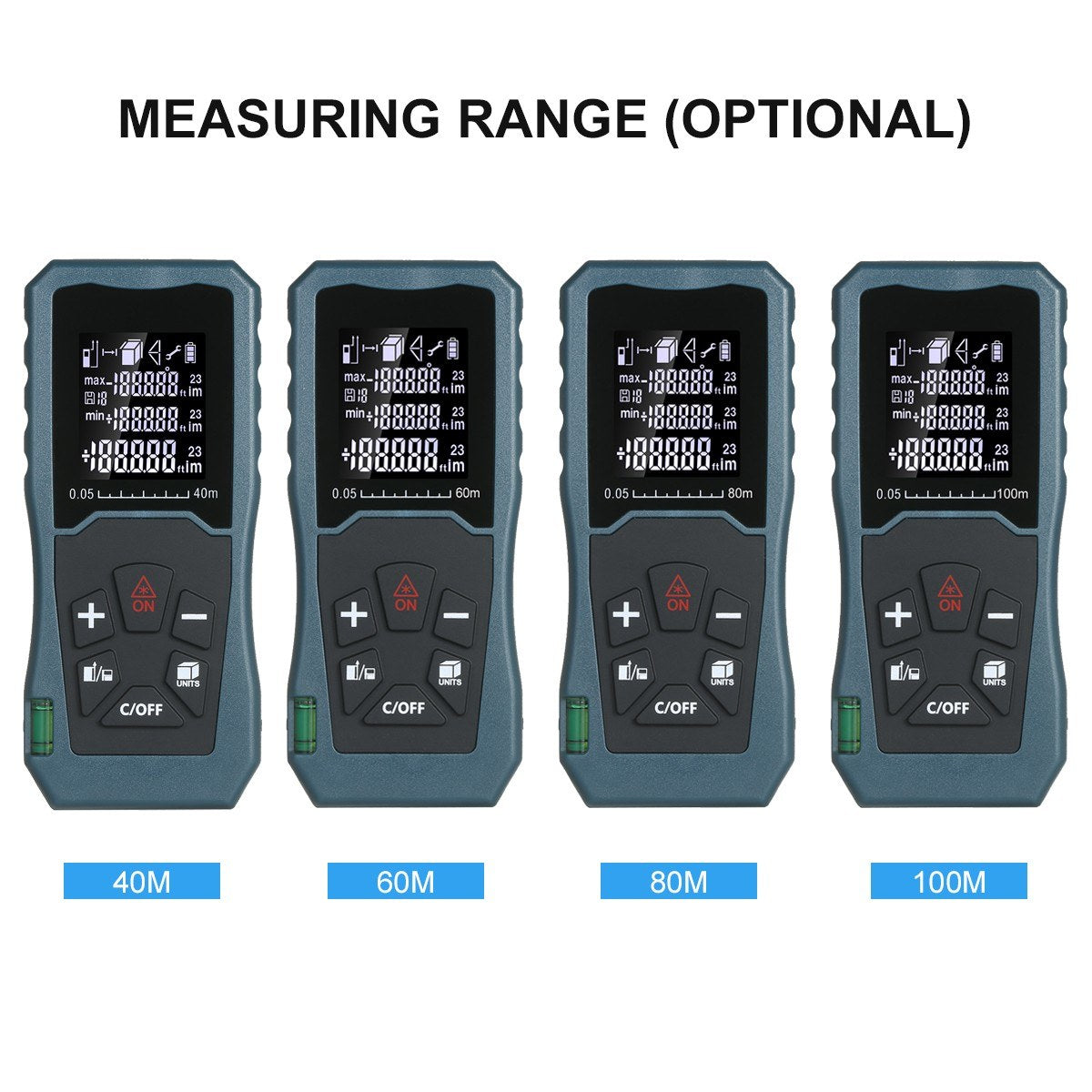 Laser Distance Meter Bubble Level Handheld 1.6-inch LCD Diastimeter Pythagorean Mode Measure Distance Area and Volume - 40m