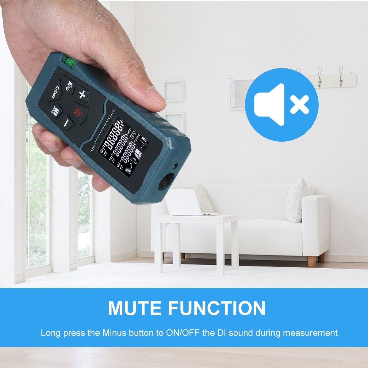 Laser Distance Meter Bubble Level Handheld 1.6-inch LCD Diastimeter Pythagorean Mode Measure Distance Area and Volume - 40m