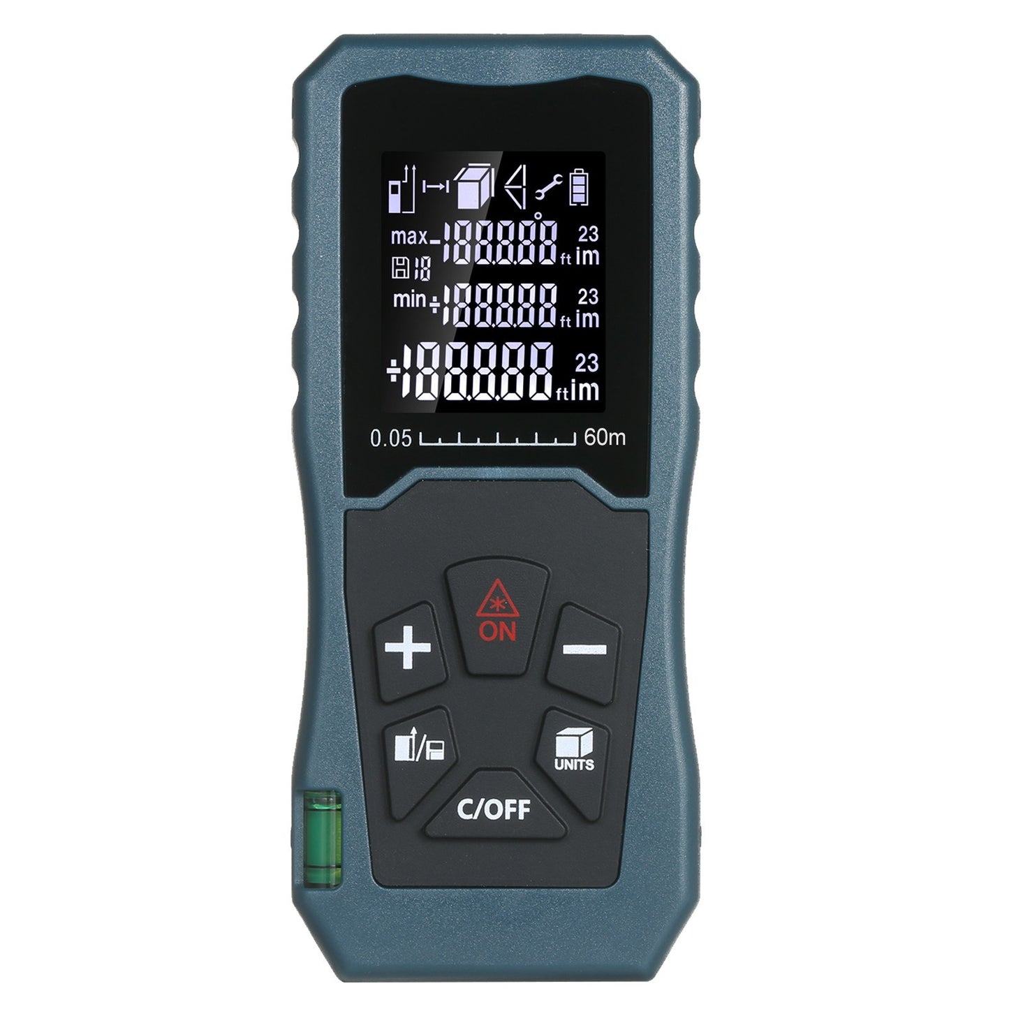 Laser Distance Meter Bubble Level Handheld 1.6-inch LCD Diastimeter Pythagorean Mode Measure Distance Area and Volume - 60m