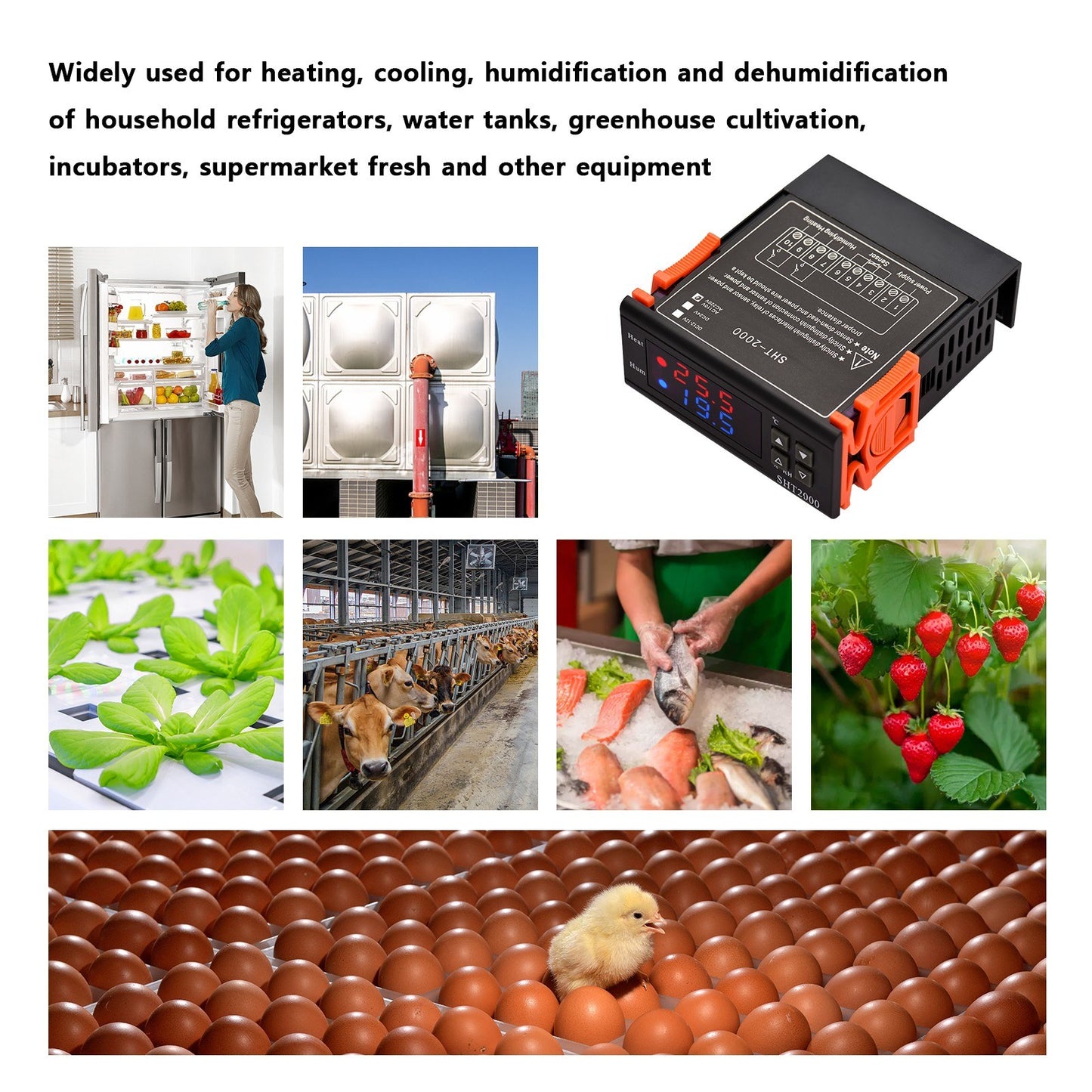 SHT2000 Digital Temperature Humidity Controller Intelligent Temperature Regulator AC 110-220V Refrigerator Thermostat