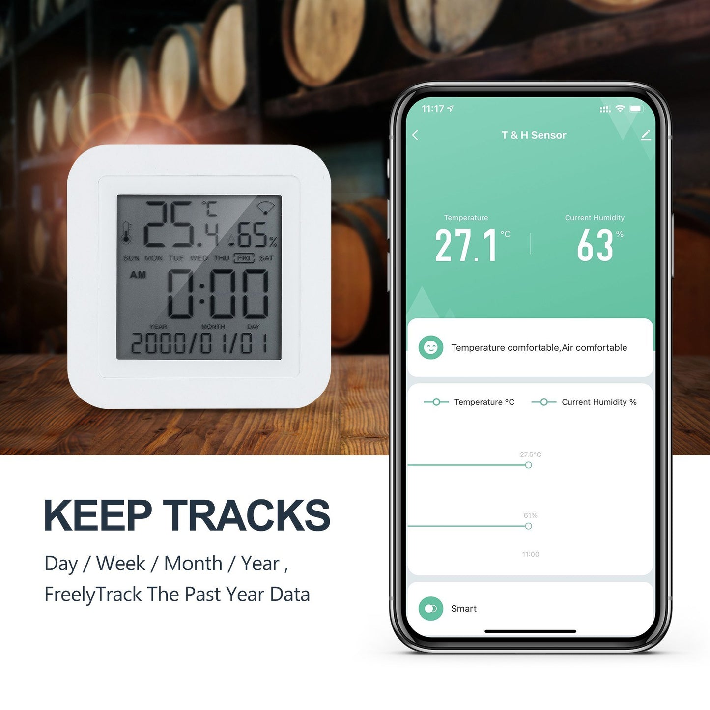 WiFi Room Thermometer Hygrometer LCD Digital Thermo-Hygrometer Humidity Monitor with Calendar