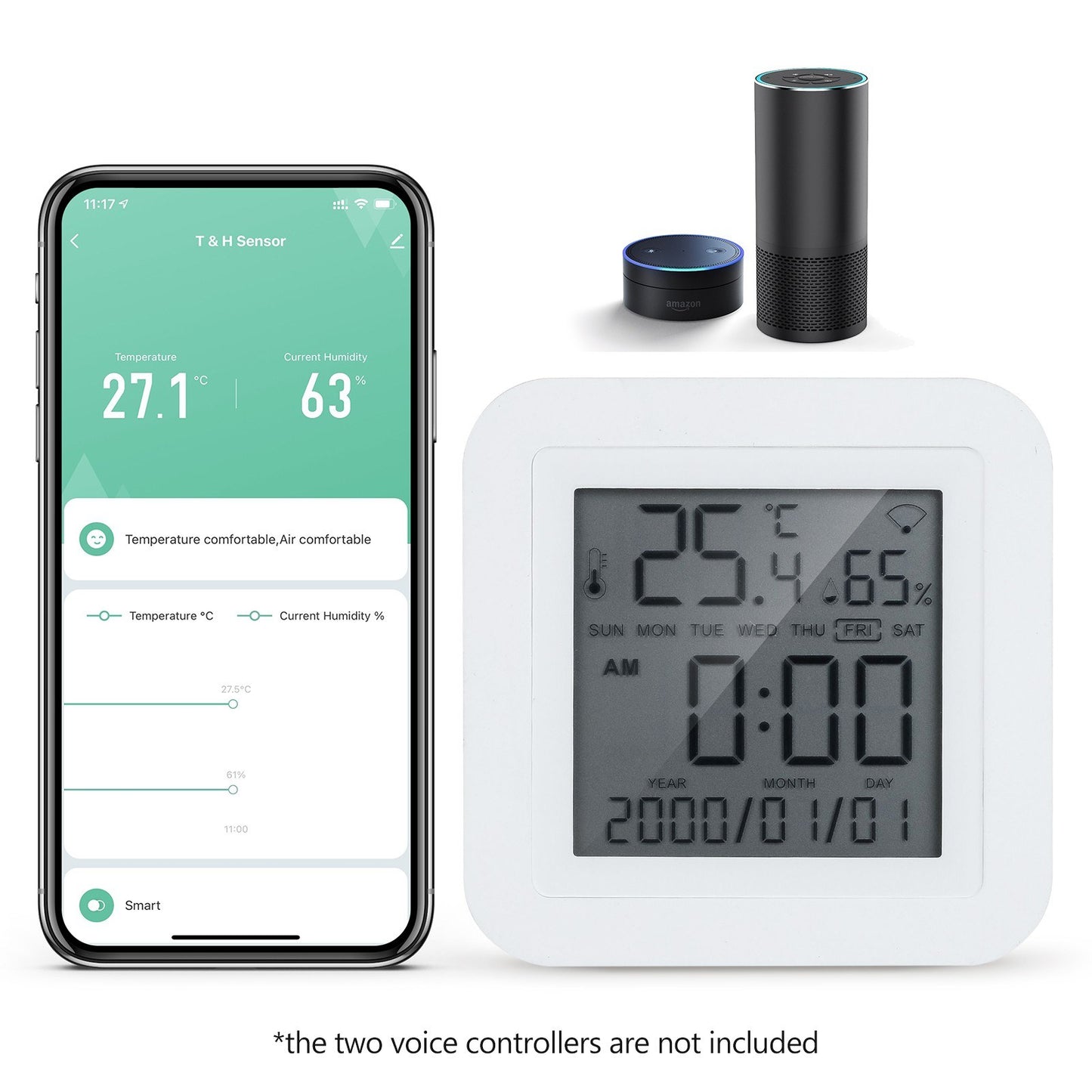 WiFi Room Thermometer Hygrometer LCD Digital Thermo-Hygrometer Humidity Monitor with Calendar