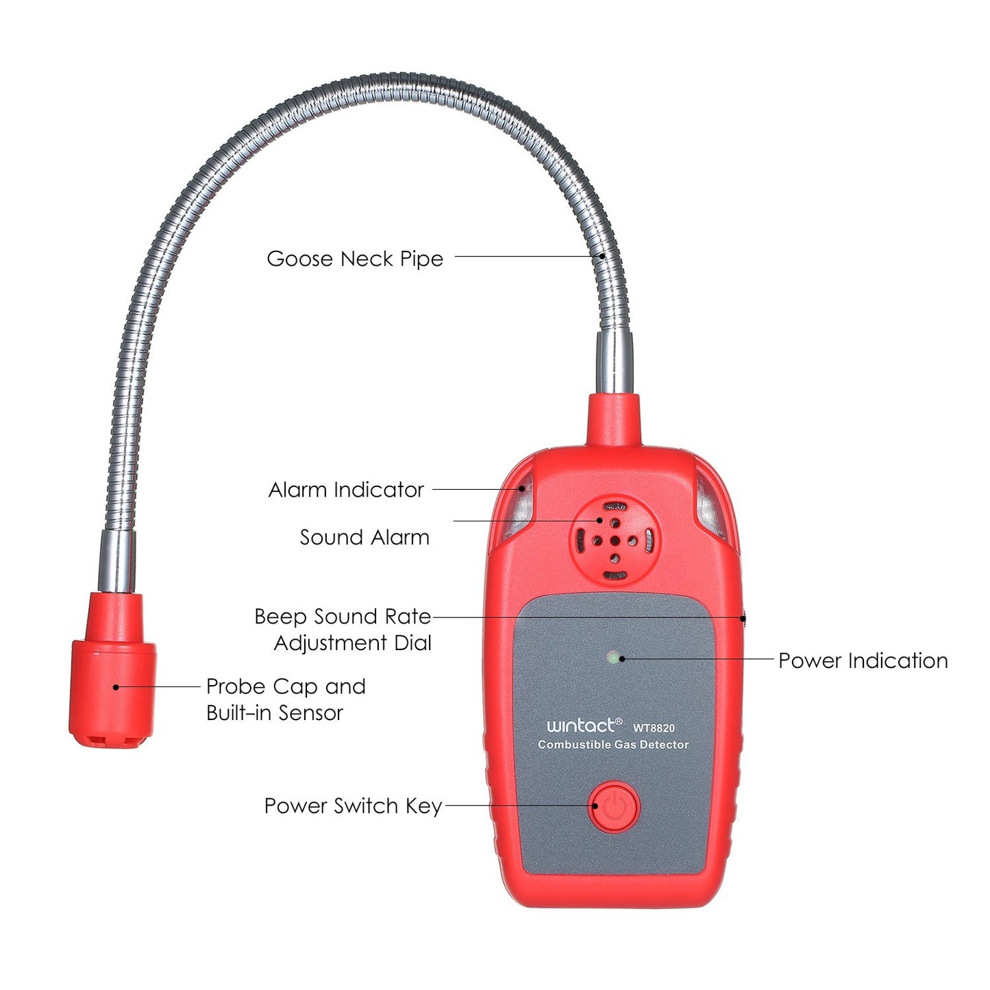 Uniqkart WT8820 Combustible Gas Leakage Detector Handheld Natural Gas Leak Test Instrument with 12-inch Gooseneck Sensor