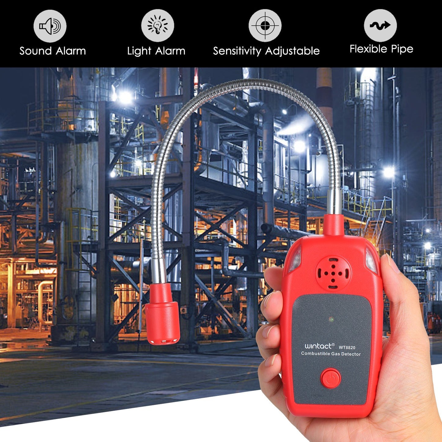 Uniqkart WT8820 Combustible Gas Leakage Detector Handheld Natural Gas Leak Test Instrument with 12-inch Gooseneck Sensor