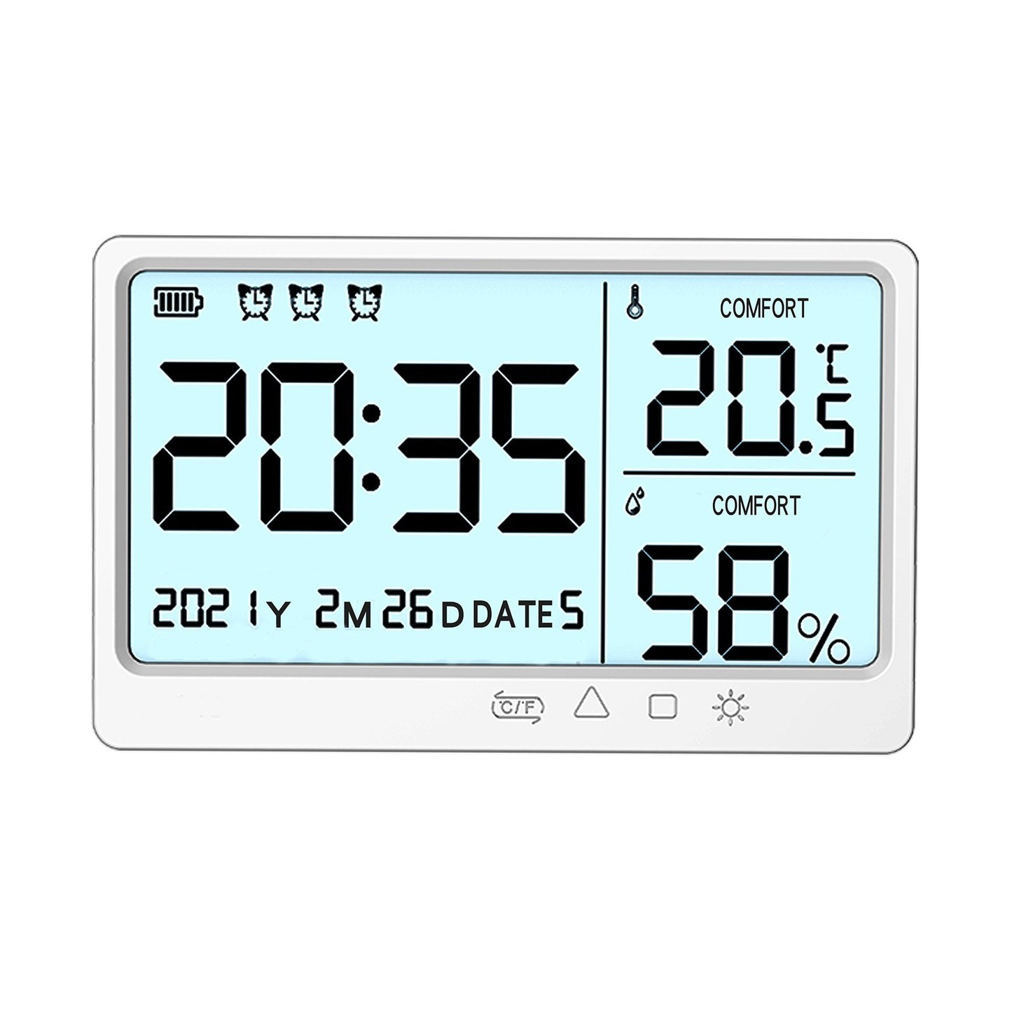 Room Thermometer Hygrometer Digital Humidity Meter Temperature Monitor Electronic Alarm Clock with Time and Date