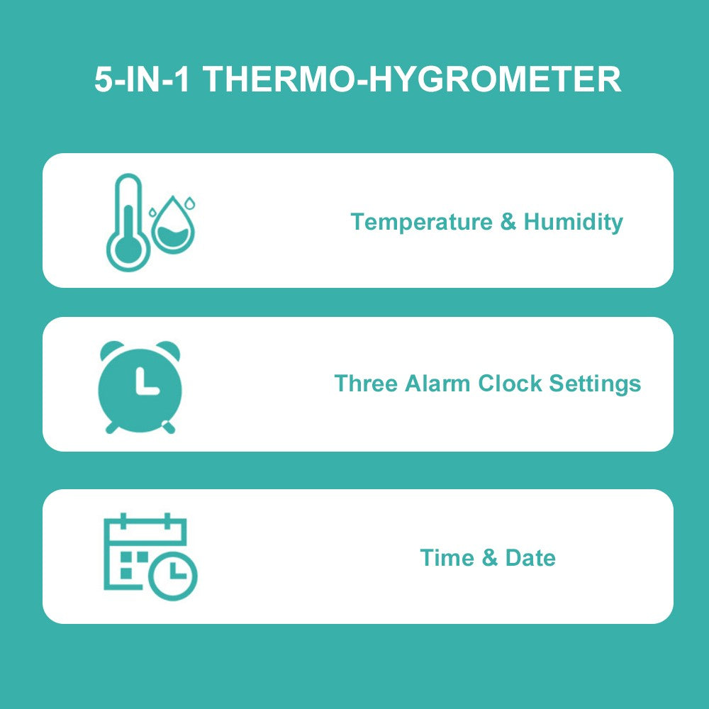 Room Thermometer Hygrometer Digital Humidity Meter Temperature Monitor Electronic Alarm Clock with Time and Date