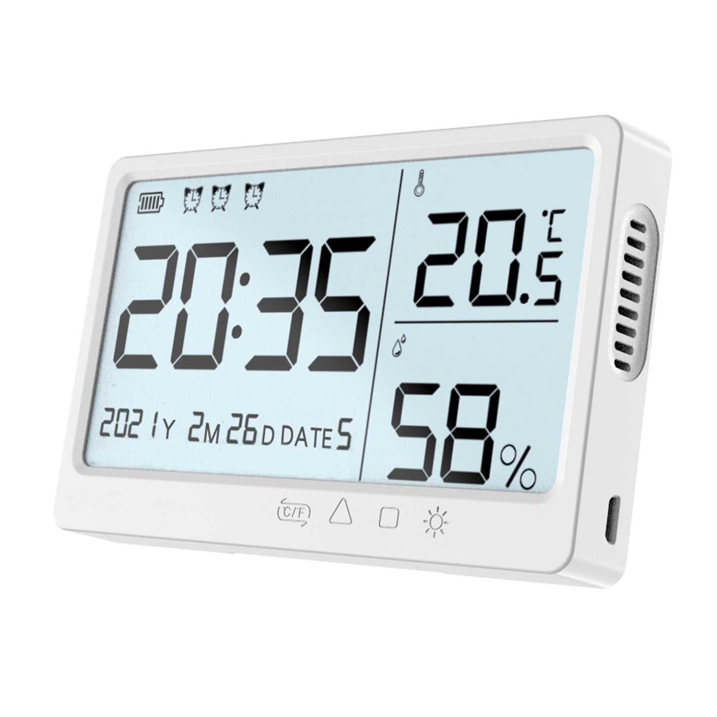 Room Thermometer Hygrometer Digital Humidity Meter Temperature Monitor Electronic Alarm Clock with Time and Date