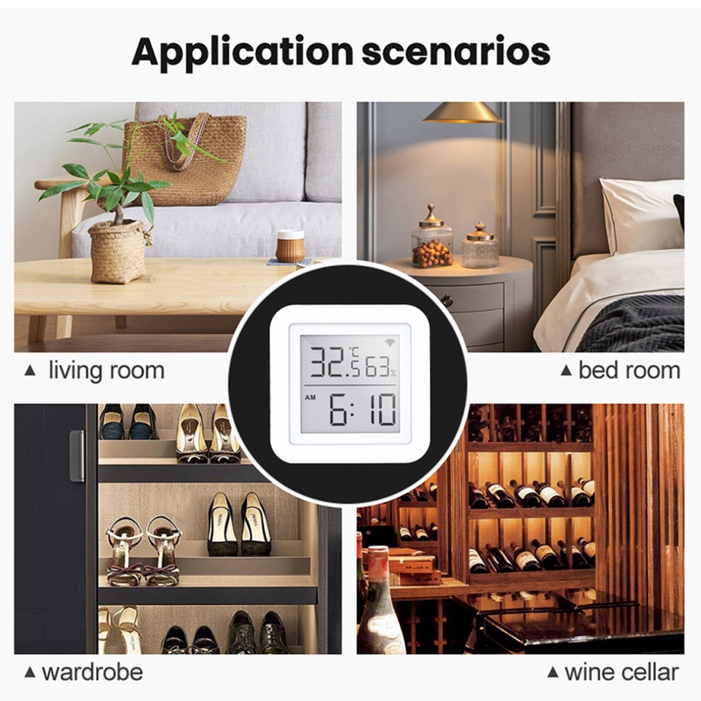 Tuya WiFi Digital Thermometer Hygrometer LCD Display Screen Fahrenheit / Celsius Switch Temperature Humidity Time Display Linkage Sensors Compatible with Alexa Google Home