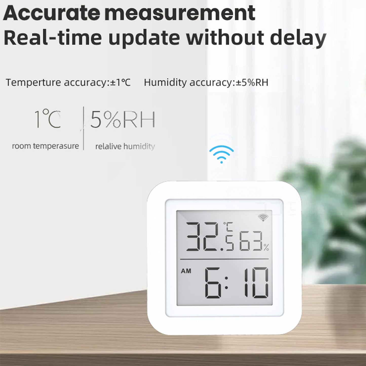 Tuya WiFi Digital Thermometer Hygrometer LCD Display Screen Fahrenheit / Celsius Switch Temperature Humidity Time Display Linkage Sensors Compatible with Alexa Google Home
